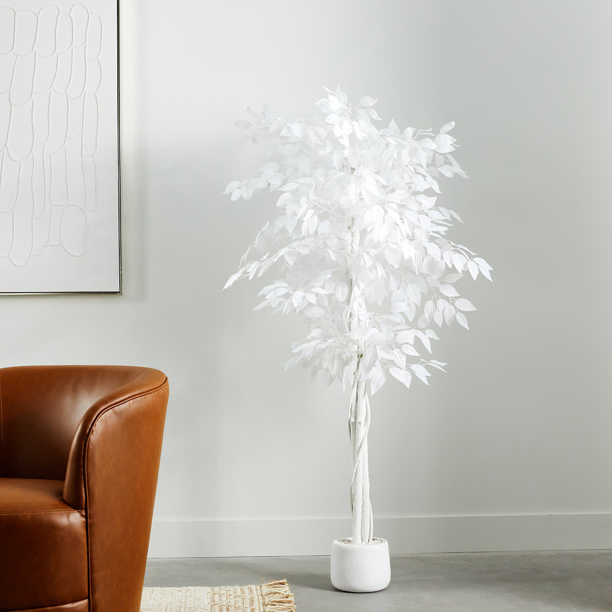 Potted White Fiscus Tree, 6'