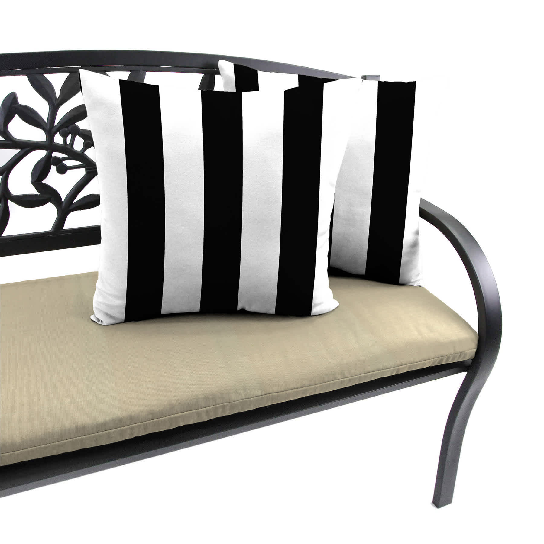 Providence Black Awning Striped Oversized Square Outdoor Throw Pillow, 20"