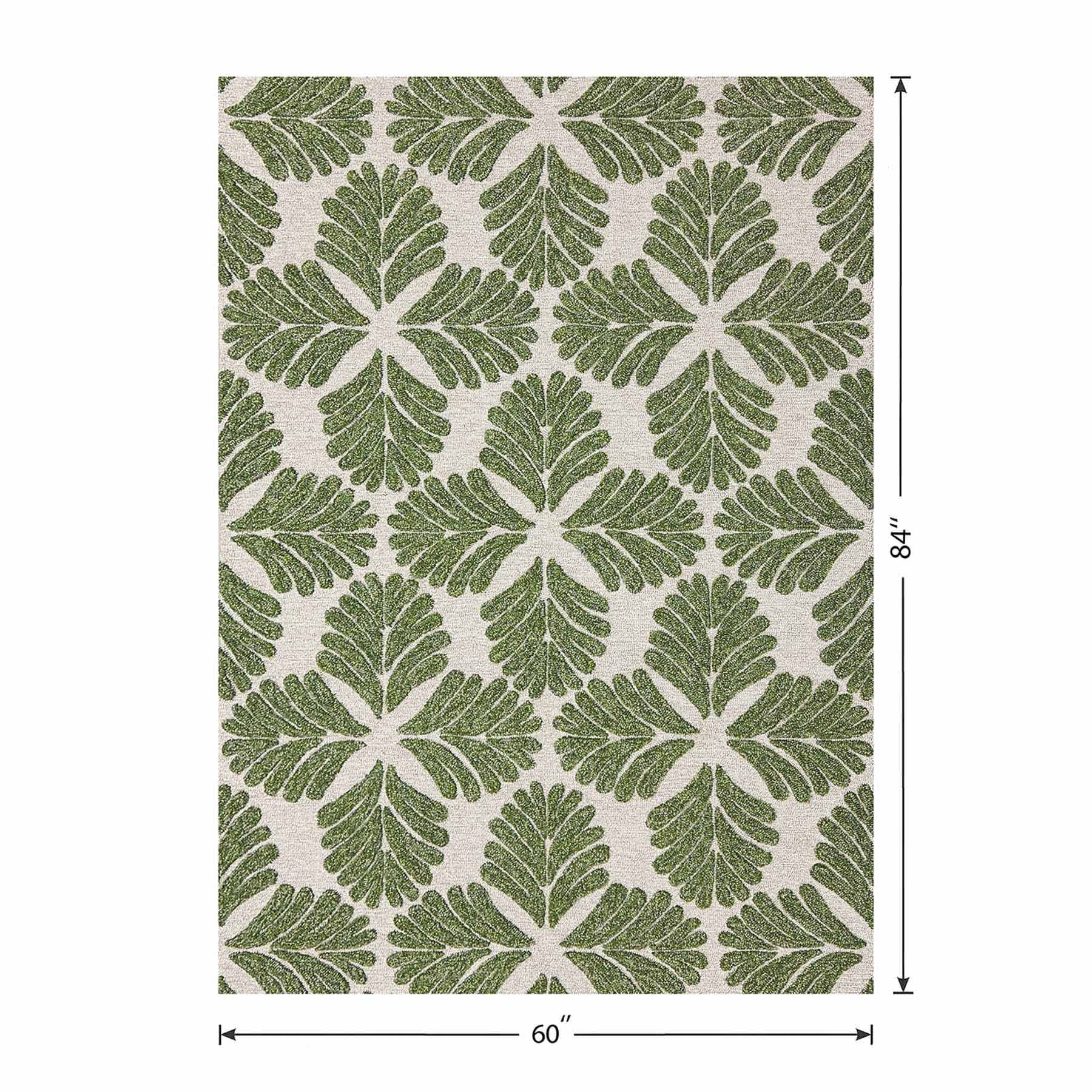 (A535) Found & Fable Green Botanical Hook Area Rug, 5x7