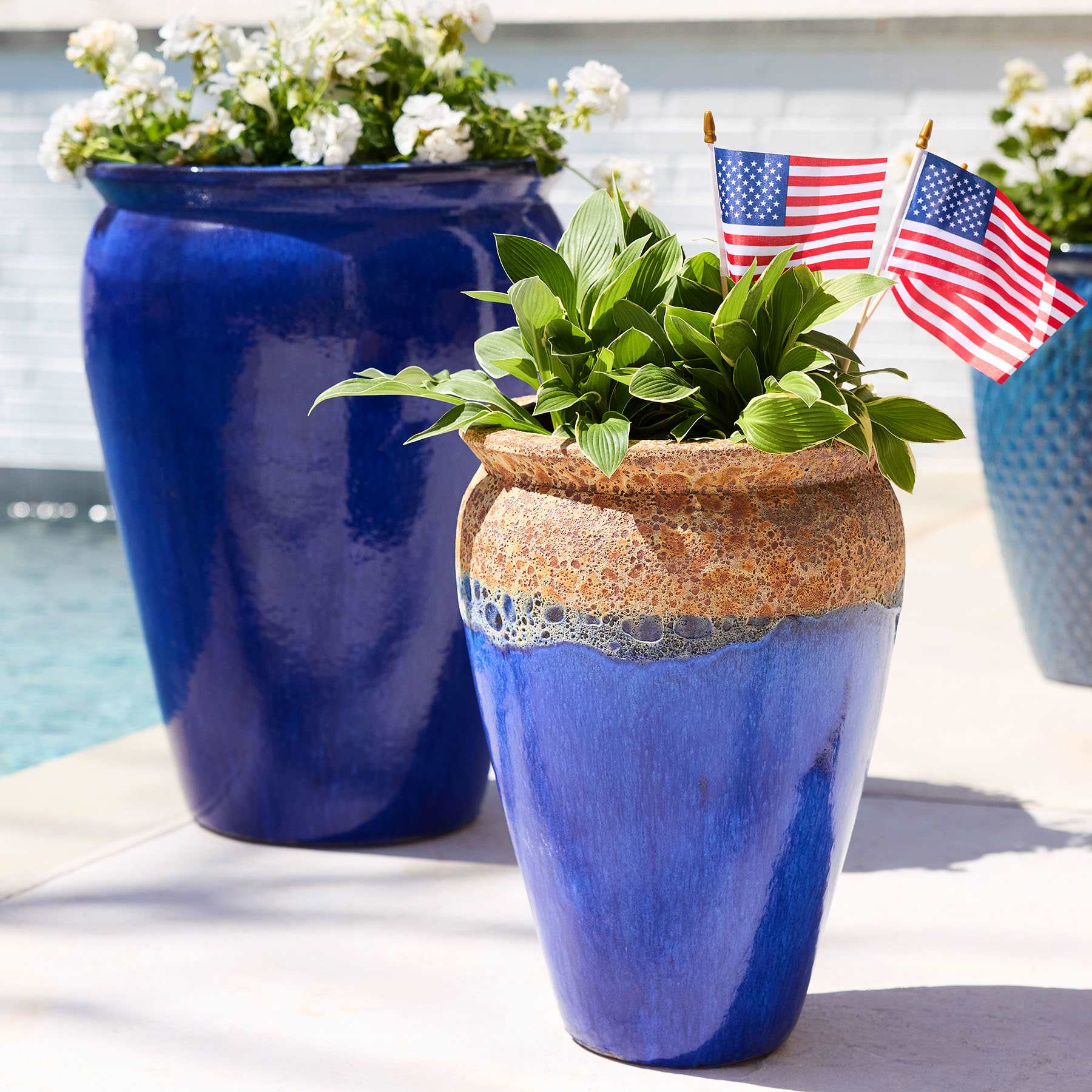 Arcadia Petrol Blue Ceramic Outdoor Planter, Medium