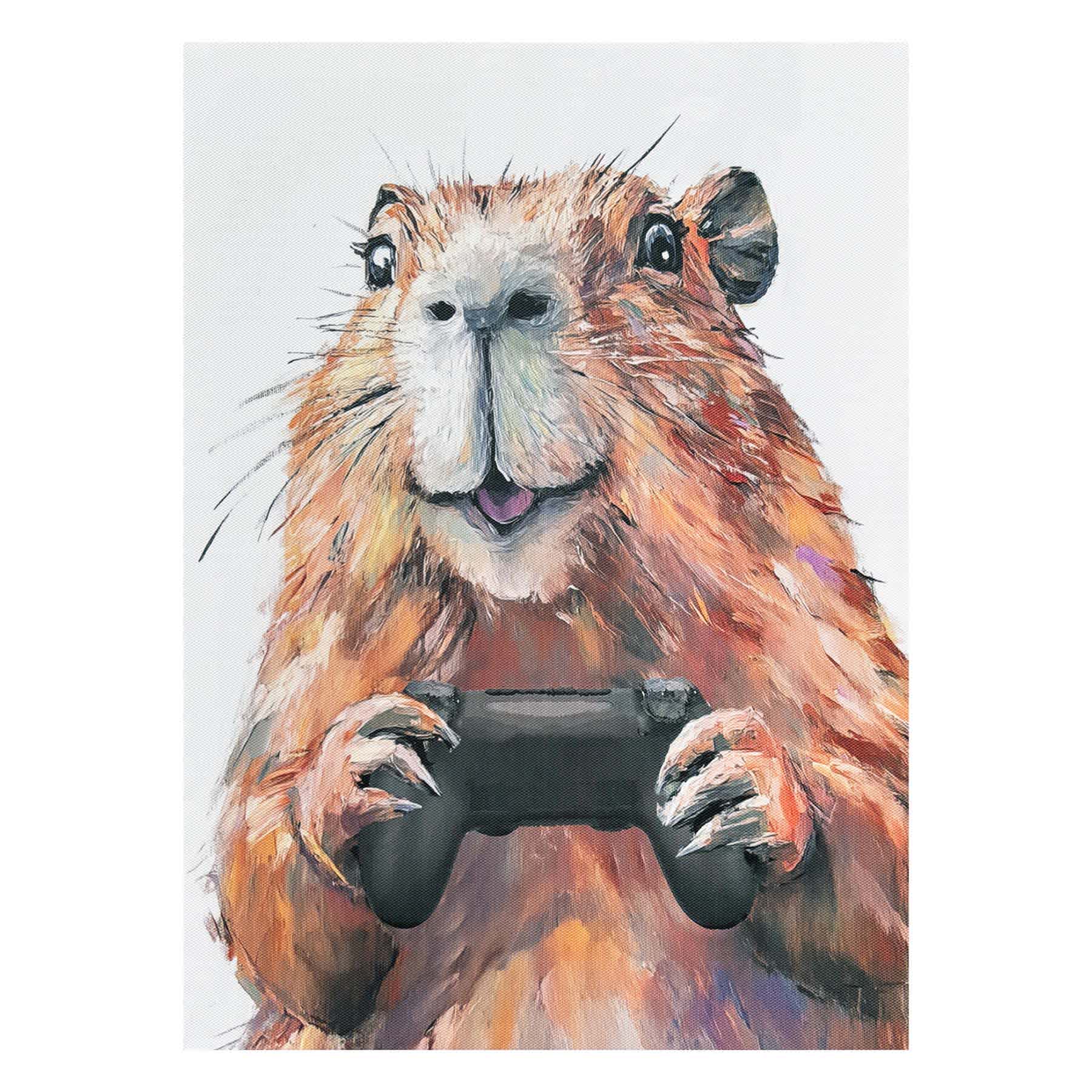 Gamer Animals Capybara Canvas Wall Art, 12x16