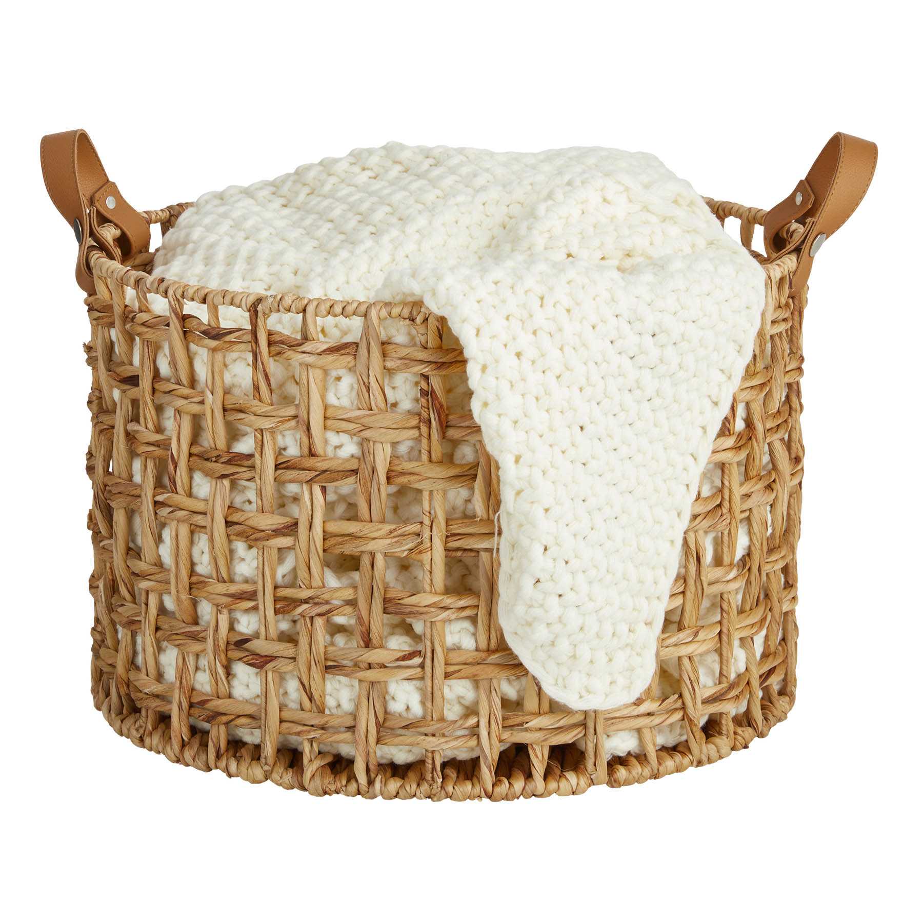 Honeybloom Round Weave Water Hyacinth Storage Basket, Large