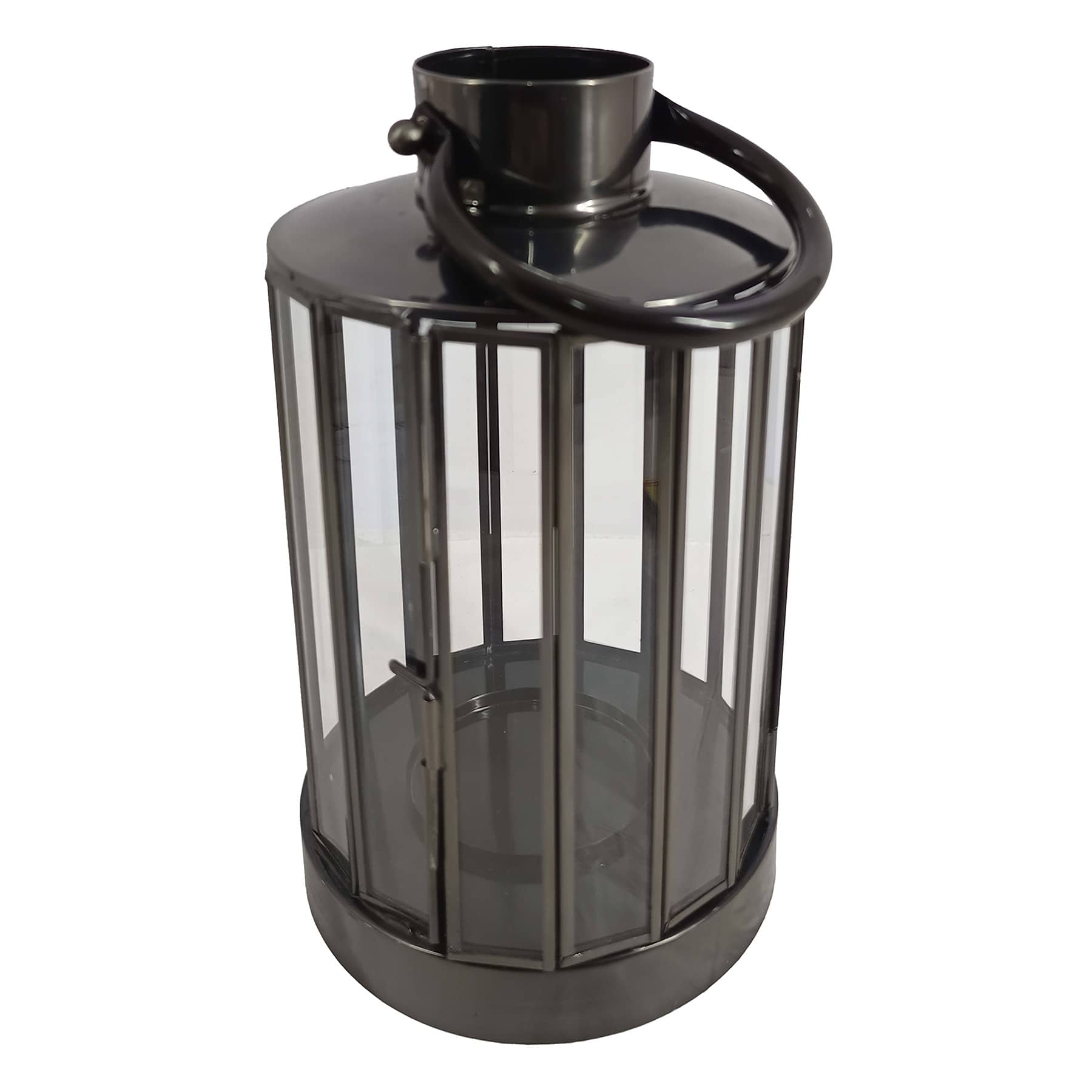 Gunmetal Lantern with Panel Glass, 10"