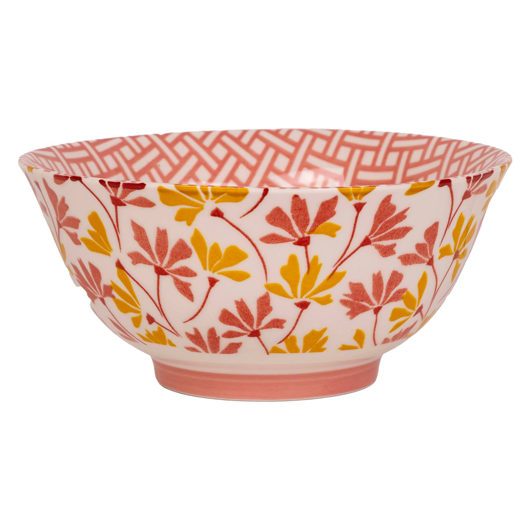 Coral & Mustard Yellow Flower Print Bowl, 6"