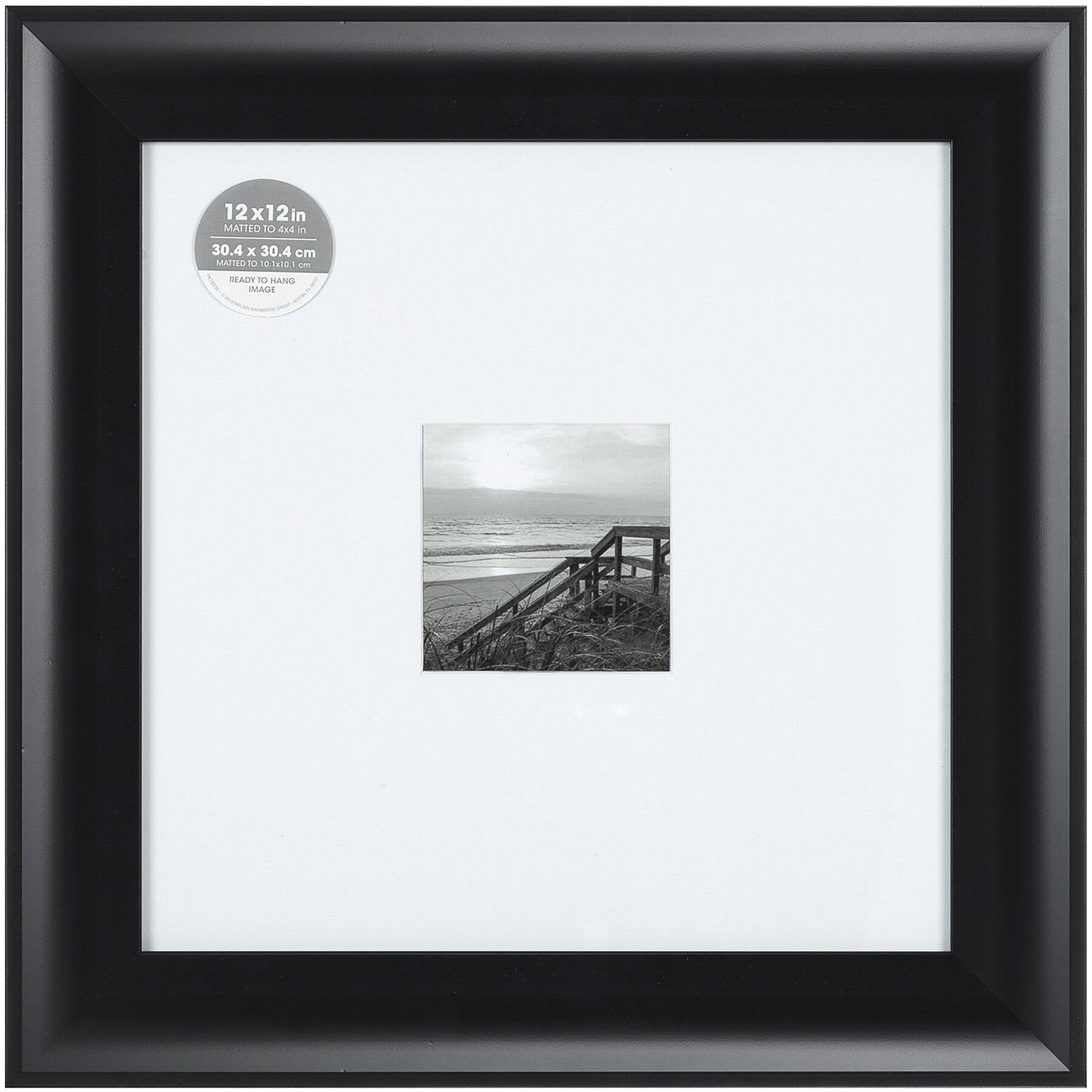 12x12 Matted to 4x4 Scoop Profile with White Mat Wall Frame, Black