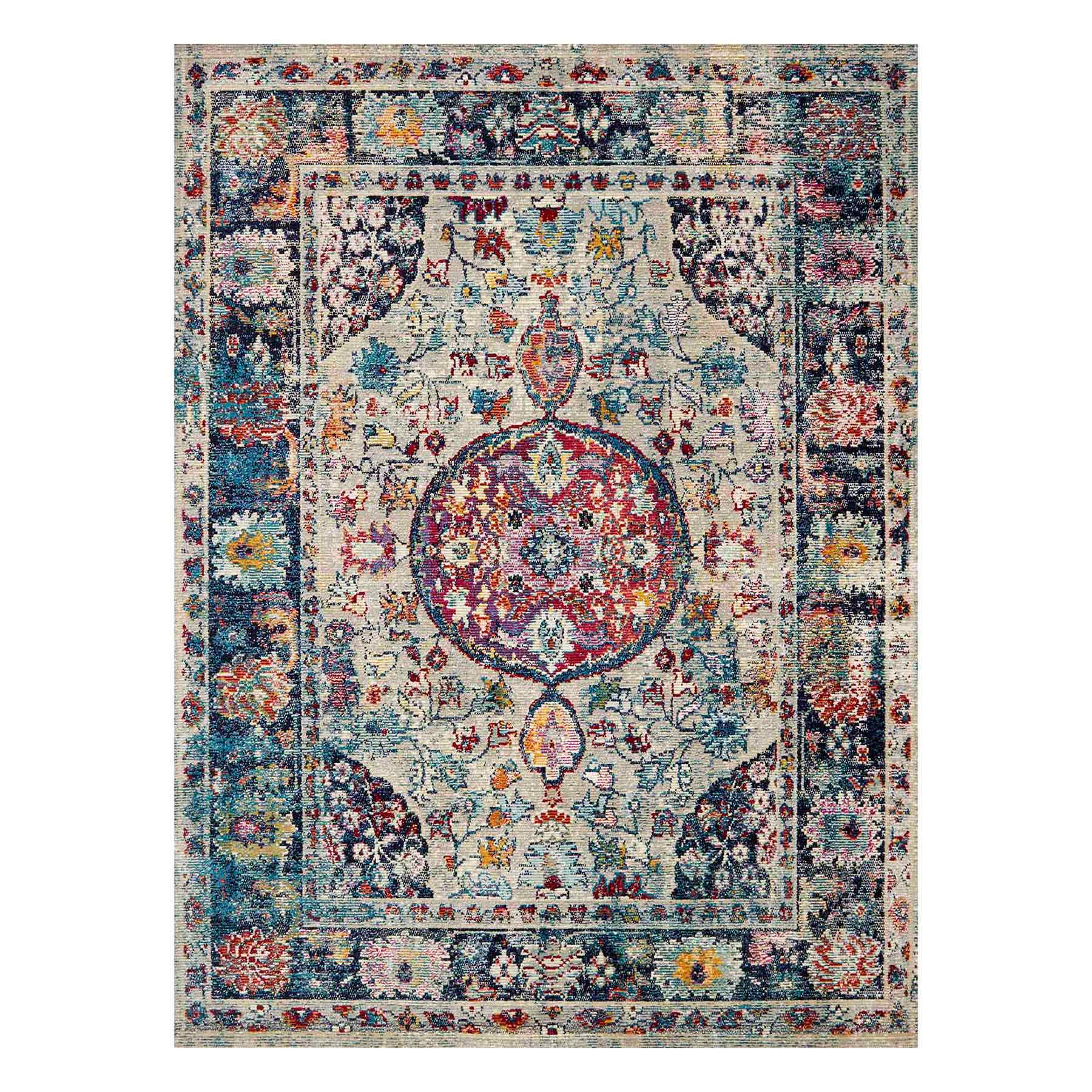 (B518) Luna Medallion Multicolor Fringe Area Rug, 5x7