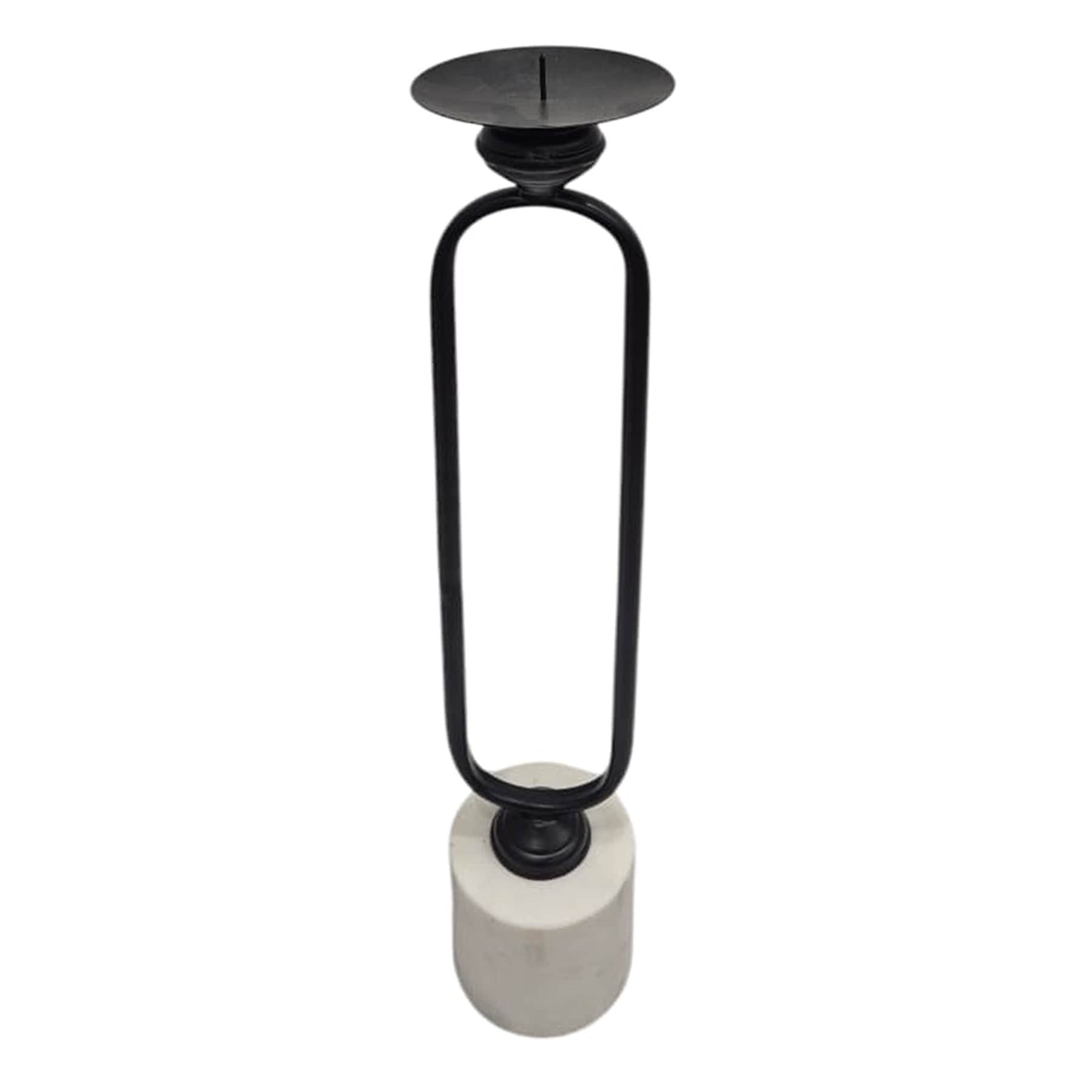 Black Metal Pillar Candle Holder with Marble Base, 29"