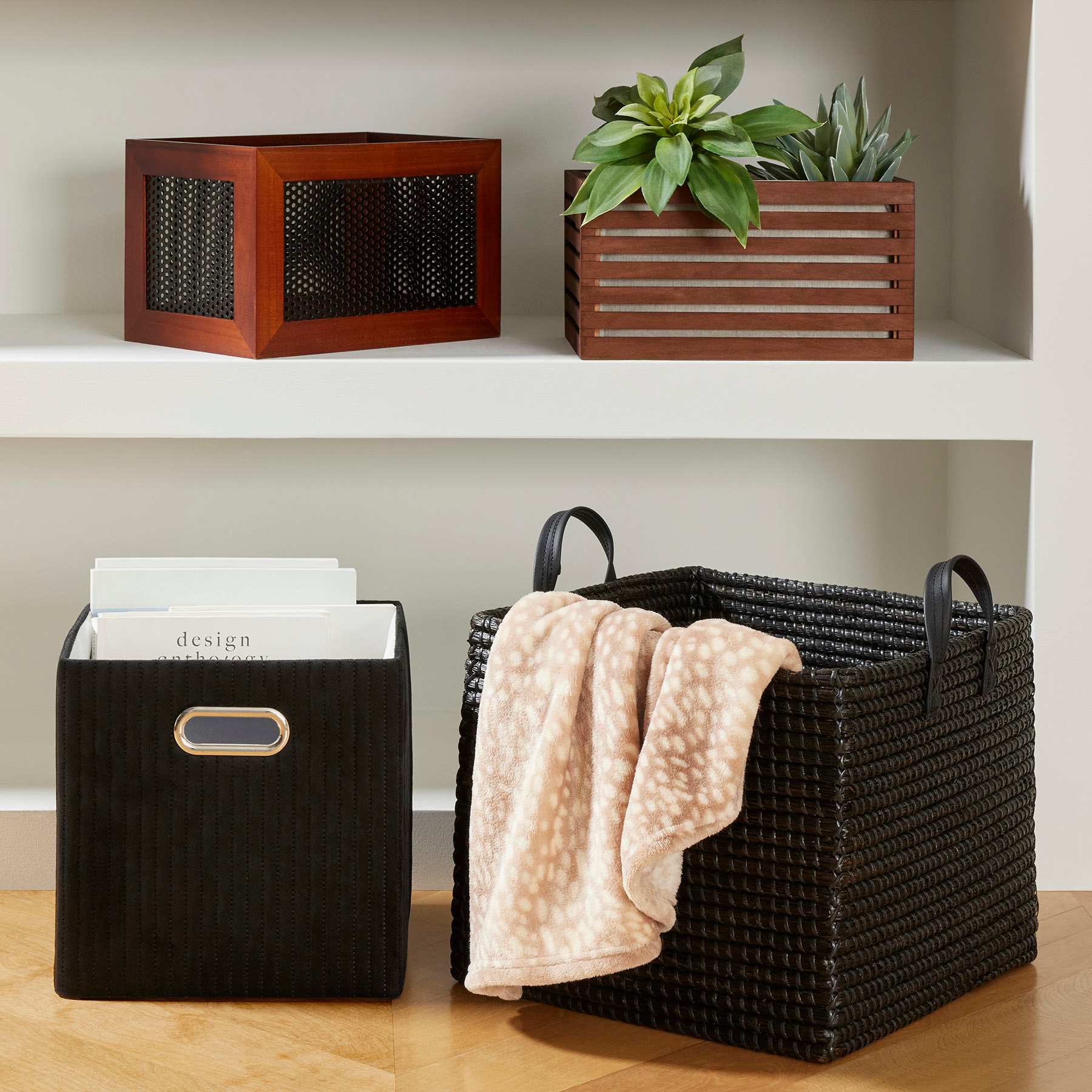 Crosby St. Black Seagrass Storage Basket with Handles, Large