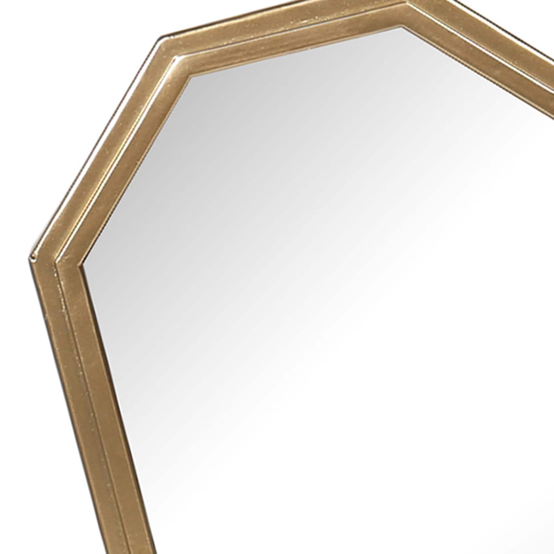 Gold Octagonal Metal Mirror with Circle Base, 14"