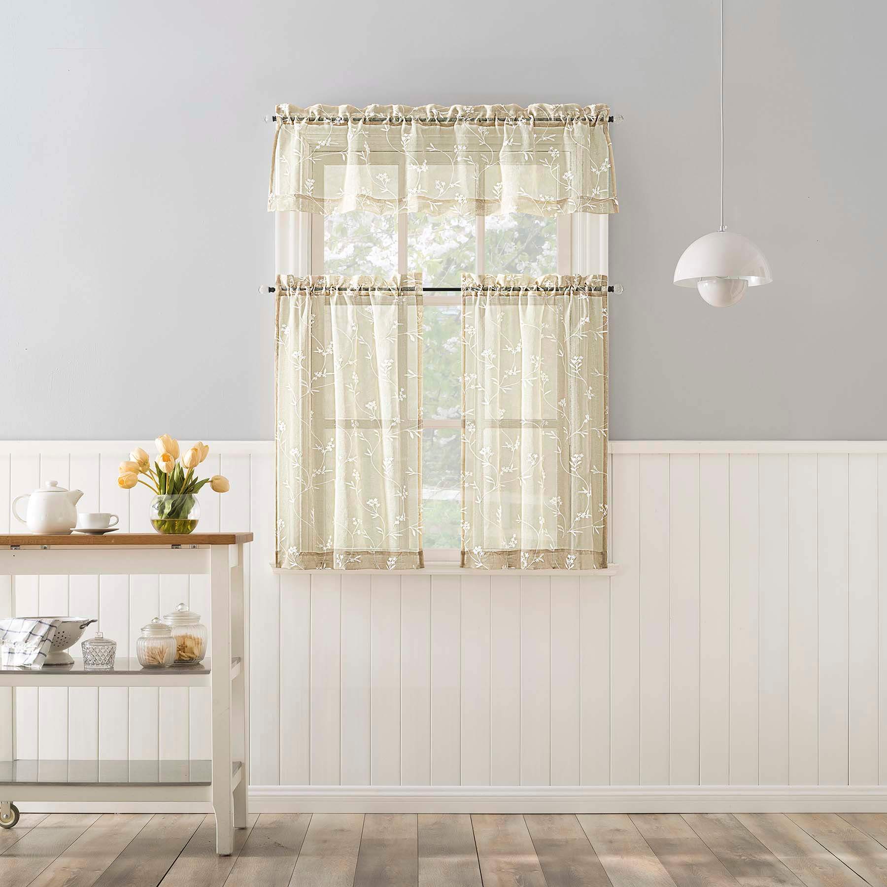 Bethel White & Taupe Small Curtain Valance, 54"