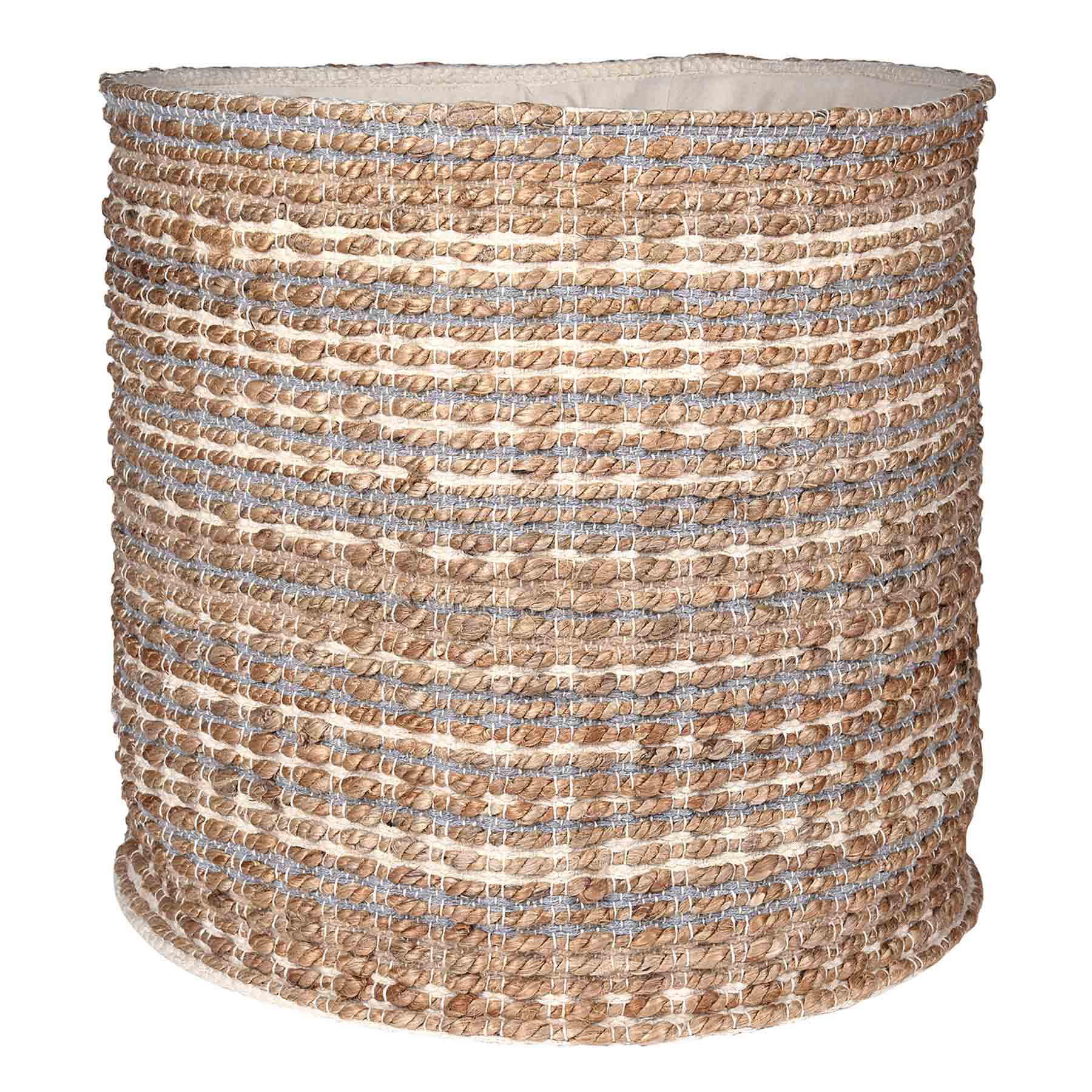 Natural & Blue Round Fabric Storage Basket