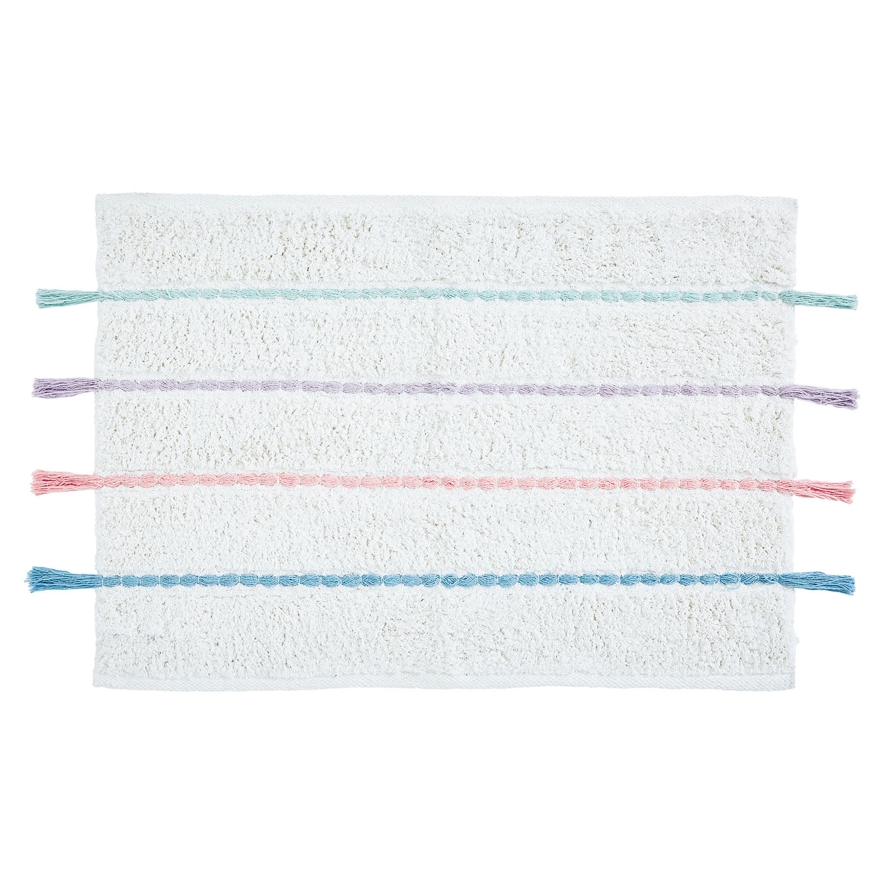 Tiny Dreamers White Pastel Cotton Fringe Bath Rug, 20x30
