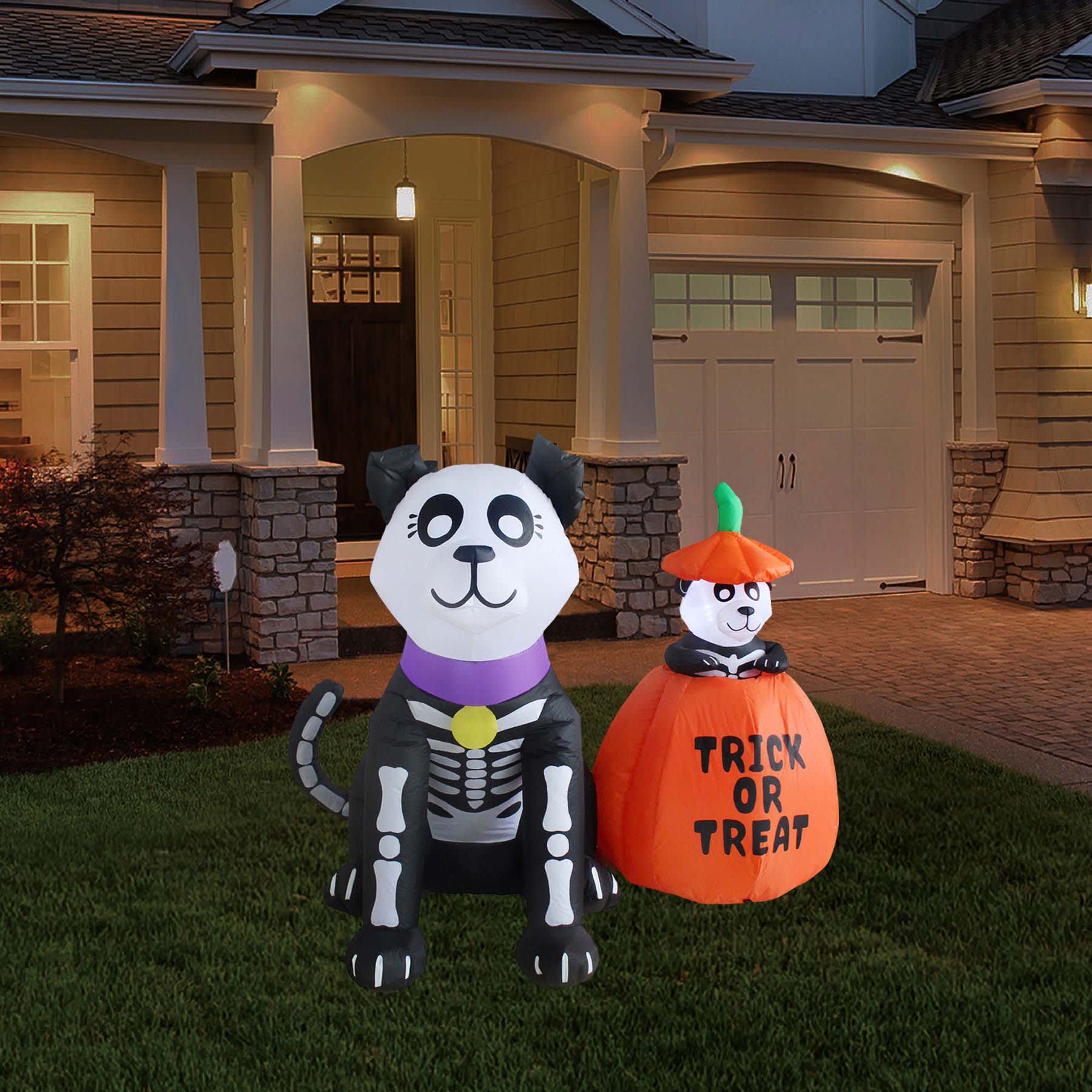 Pop-Up Skeleton Dogs Halloween Inflatable, 4'