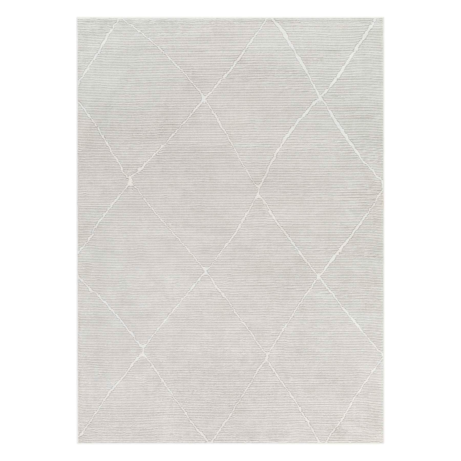 (B878) Alder Grey Diamond Design Washable Area Rug, 5x7