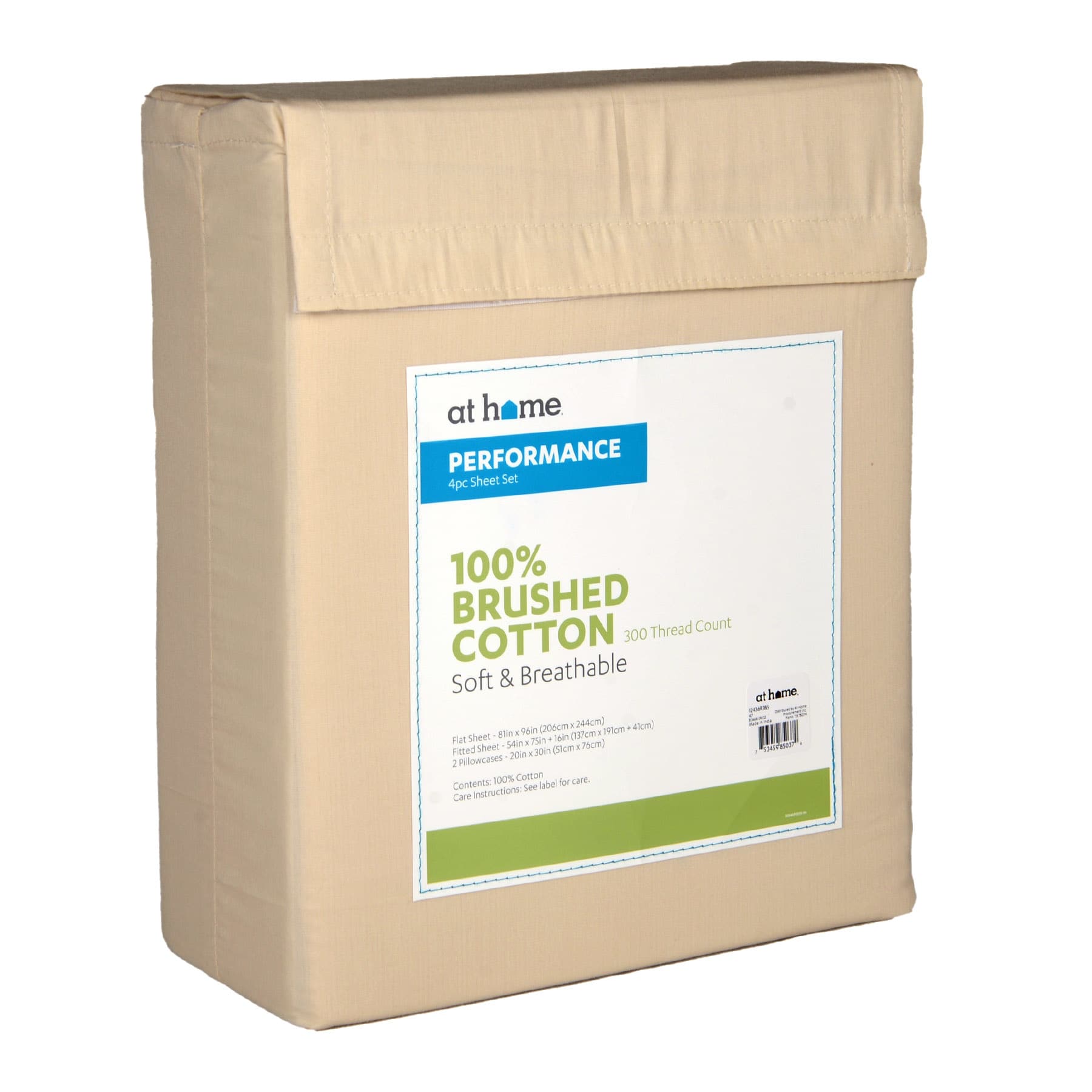 4-Piece Taupe 300 Thread Count 100% Brushed Cotton Percale Sheet Set, Full