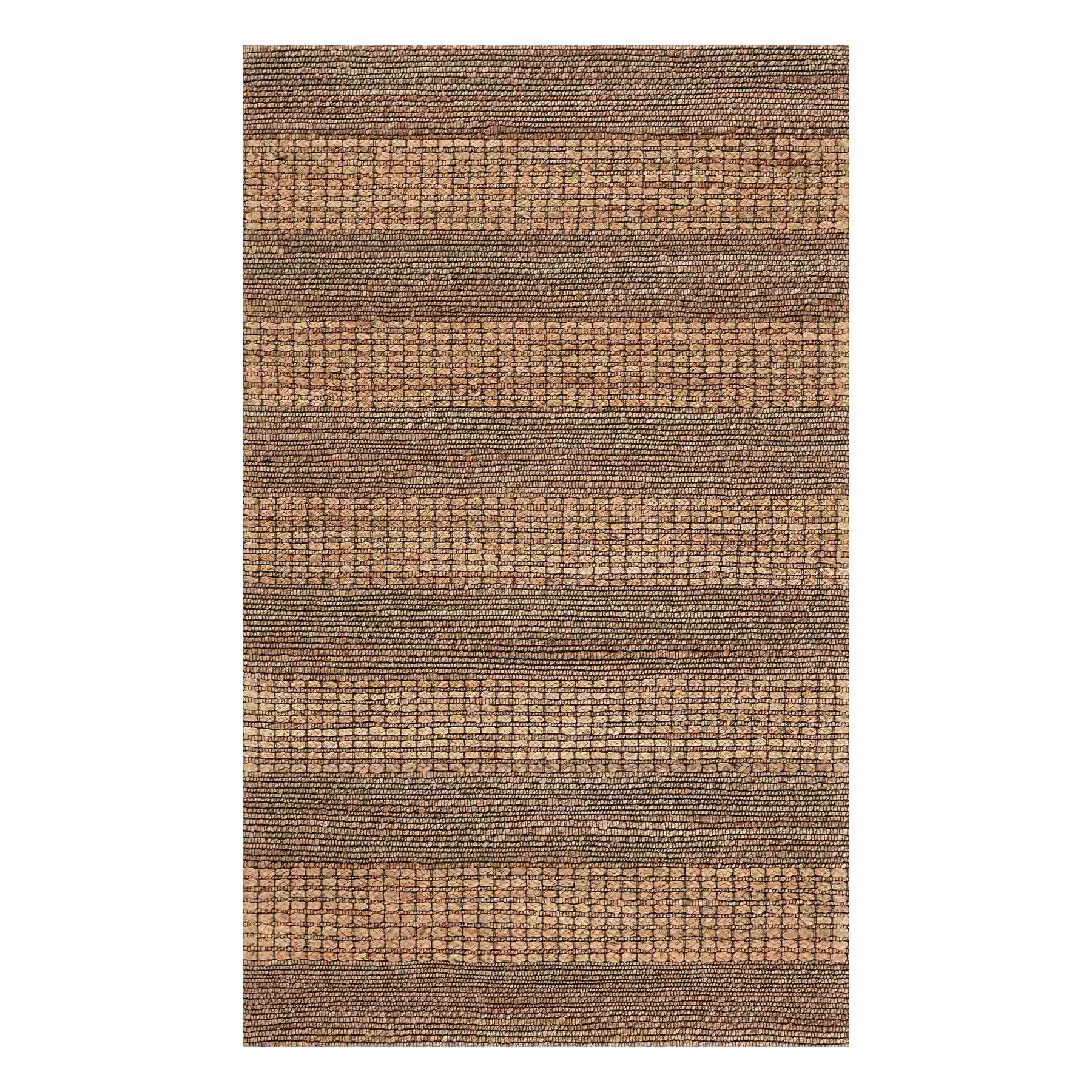 (B870) Found & Fable Aaron Brown & Natural Striped Jute Accent Rug, 3x5