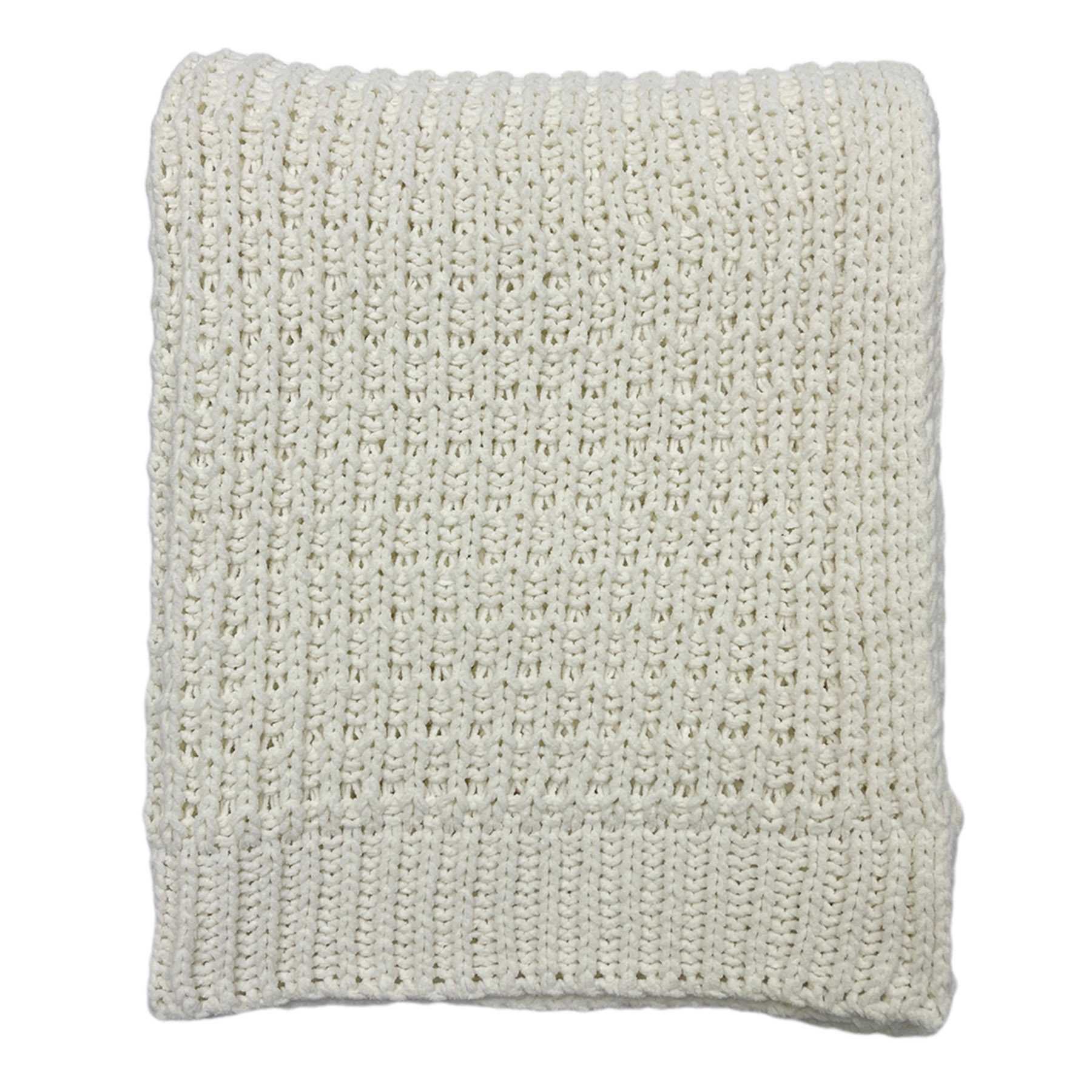 Ivory Chenille Knit Throw Blanket, 50x60