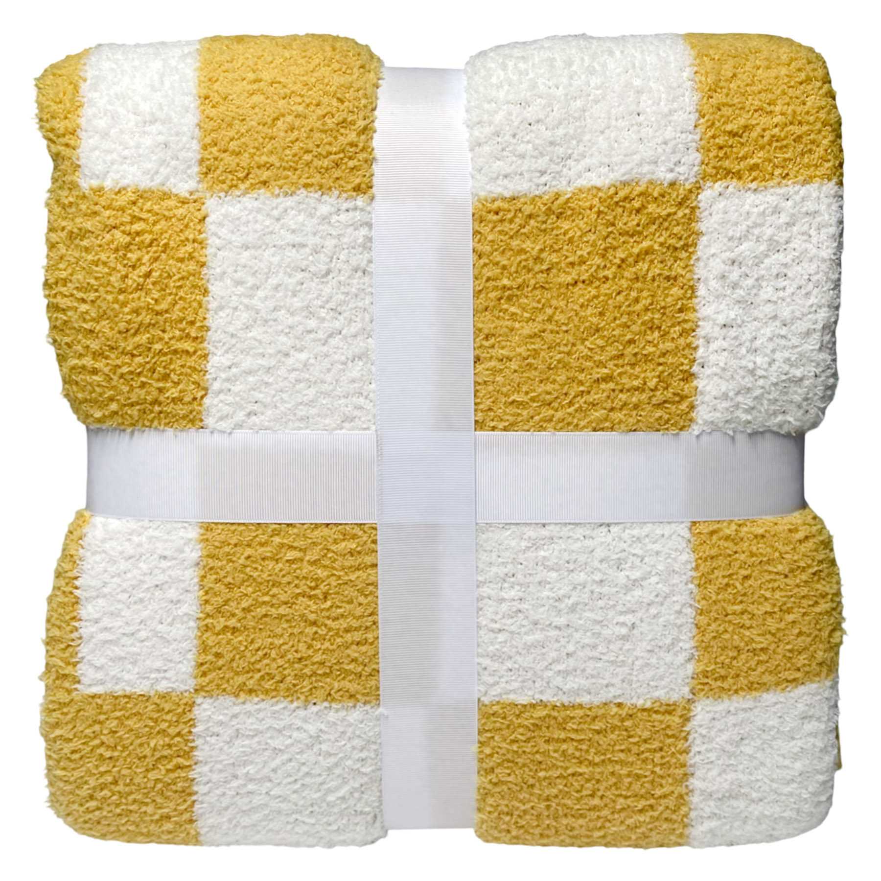 Honeybloom Yellow Checkered Cozy Knit Throw Blanket, 50x60