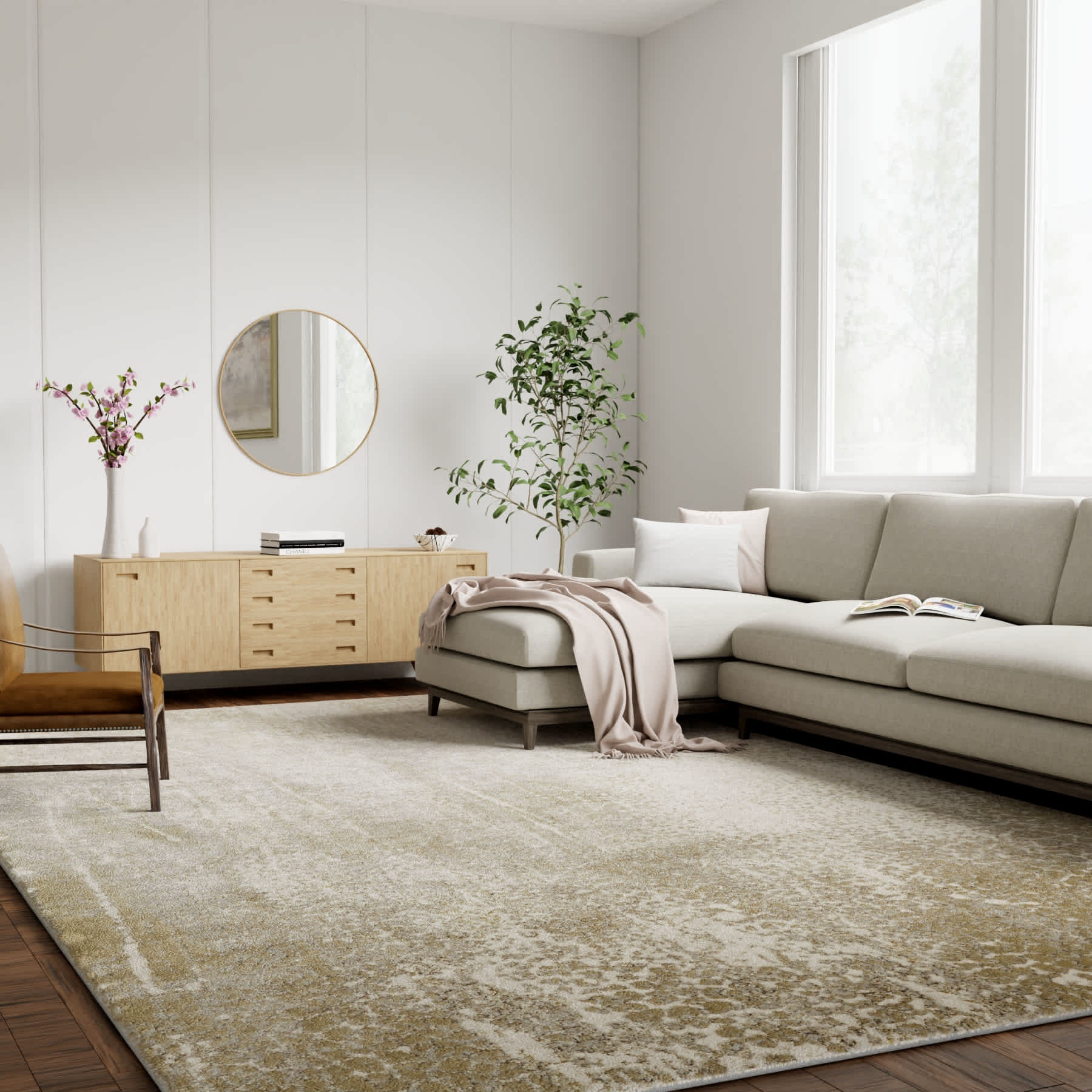 (A489) Gresham Gold Abstract Area Rug, 7x10