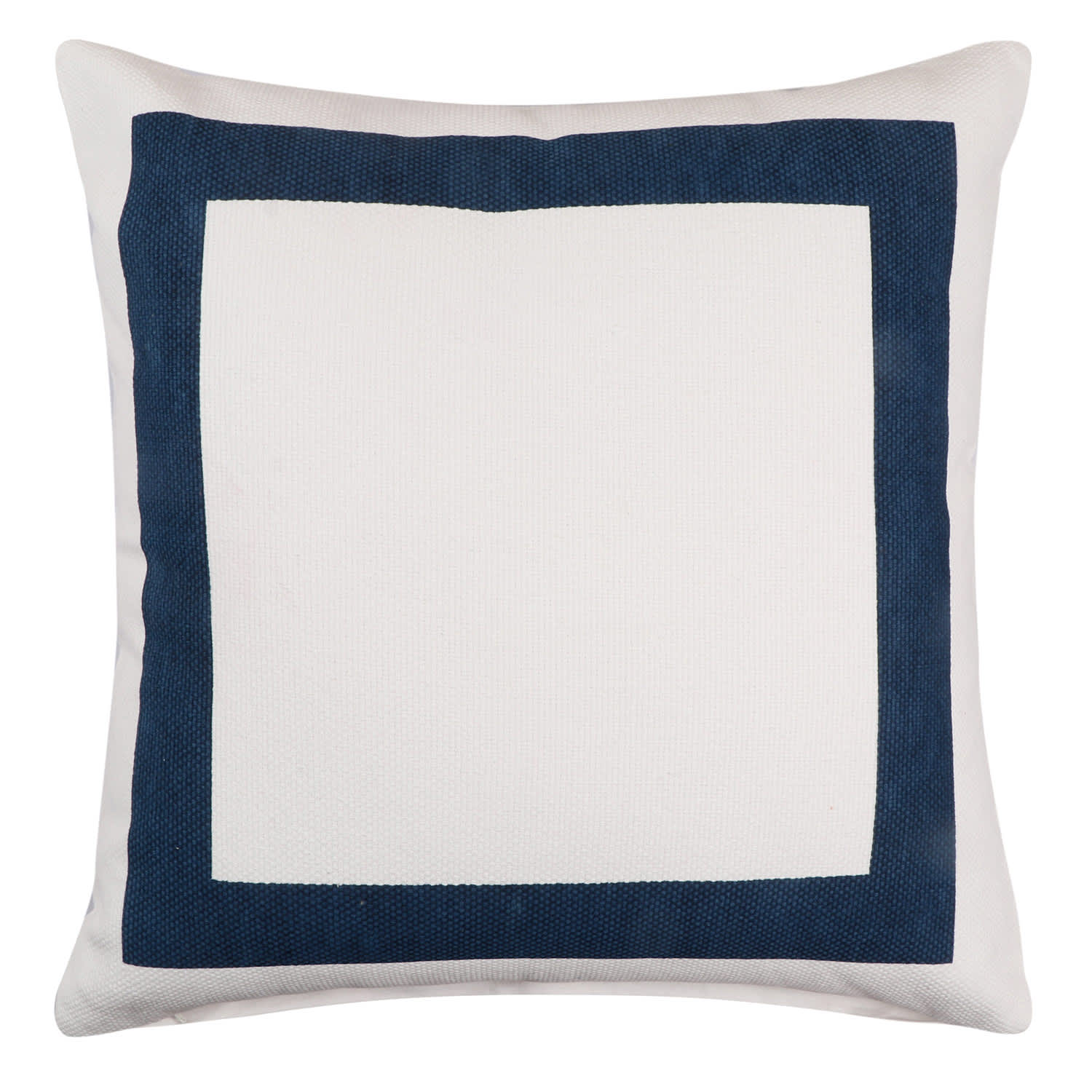 Providence Cotton Textured Throw Pillow with Navy Hotel Border, 18"