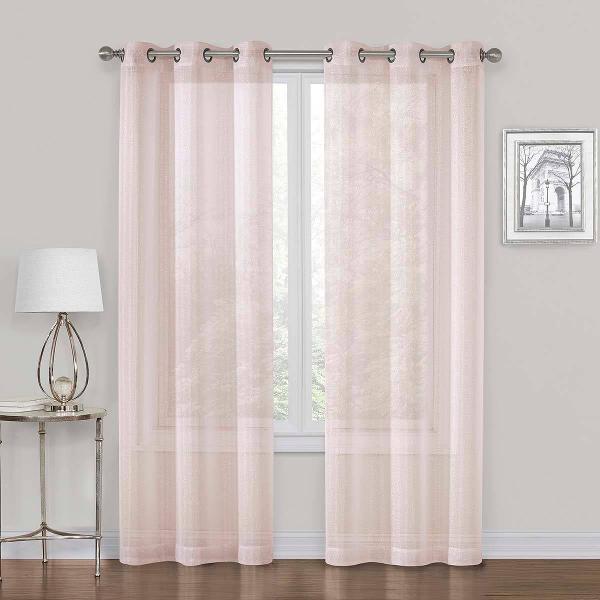 Whittier Blush Metallic Sheer Grommet Curtain Panel, 84"