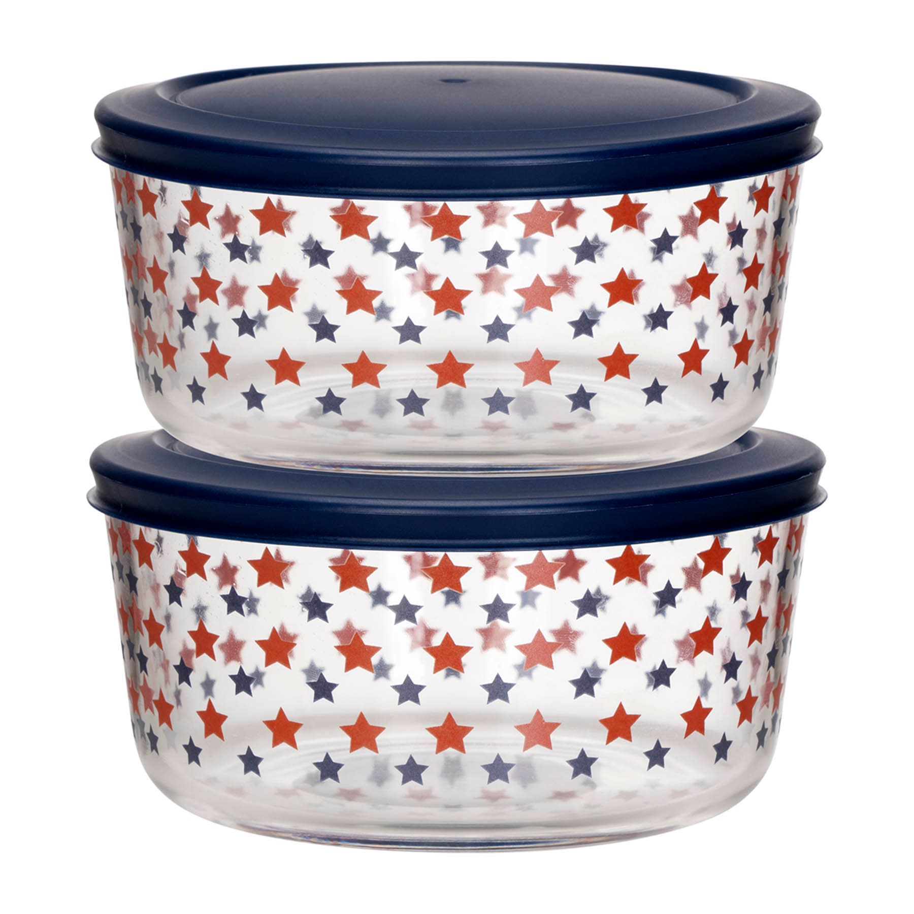 2Pc 4 Cup Stars Round Glass Food Storage