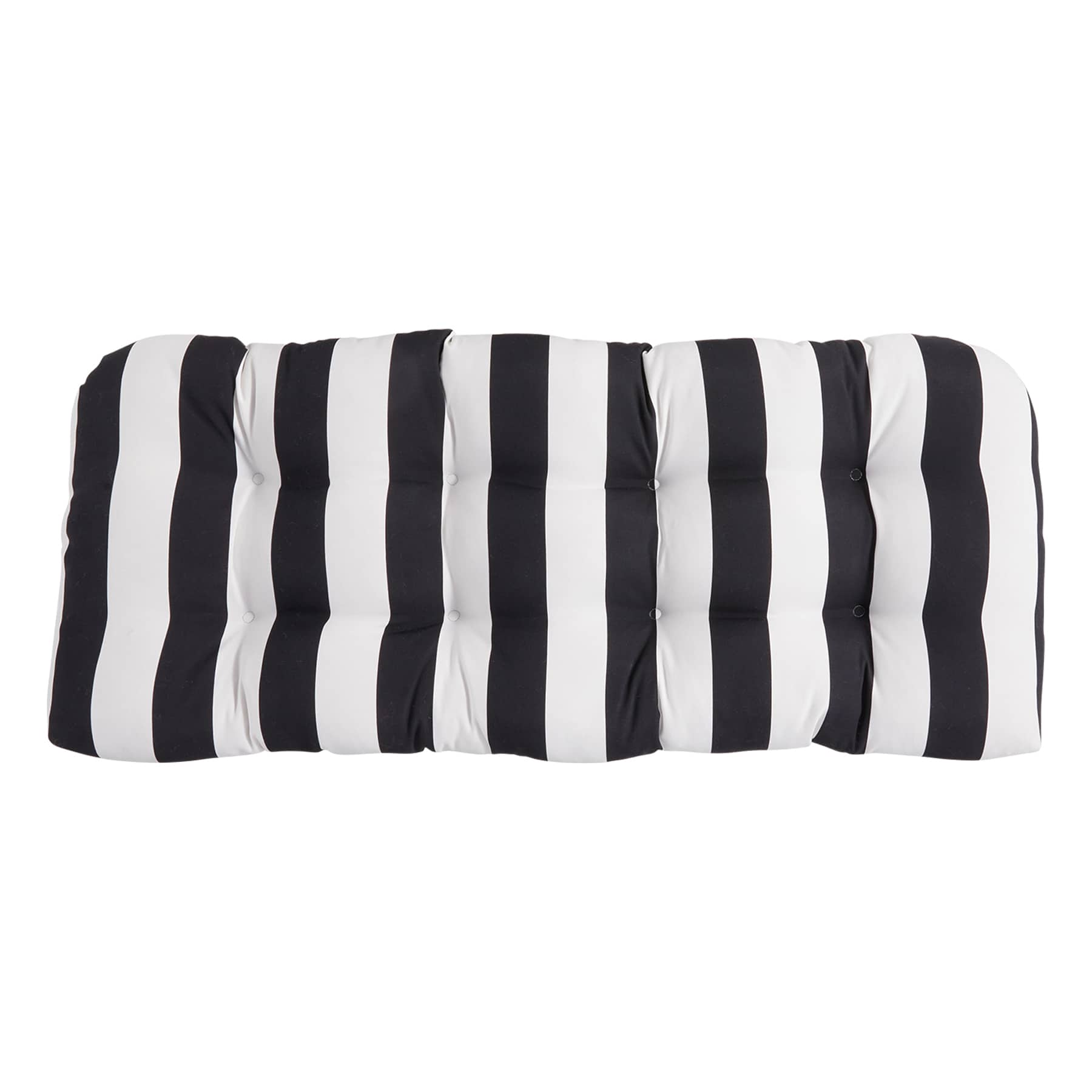 Providence Black Awning Stripe Outdoor Wicker Settee Cushion