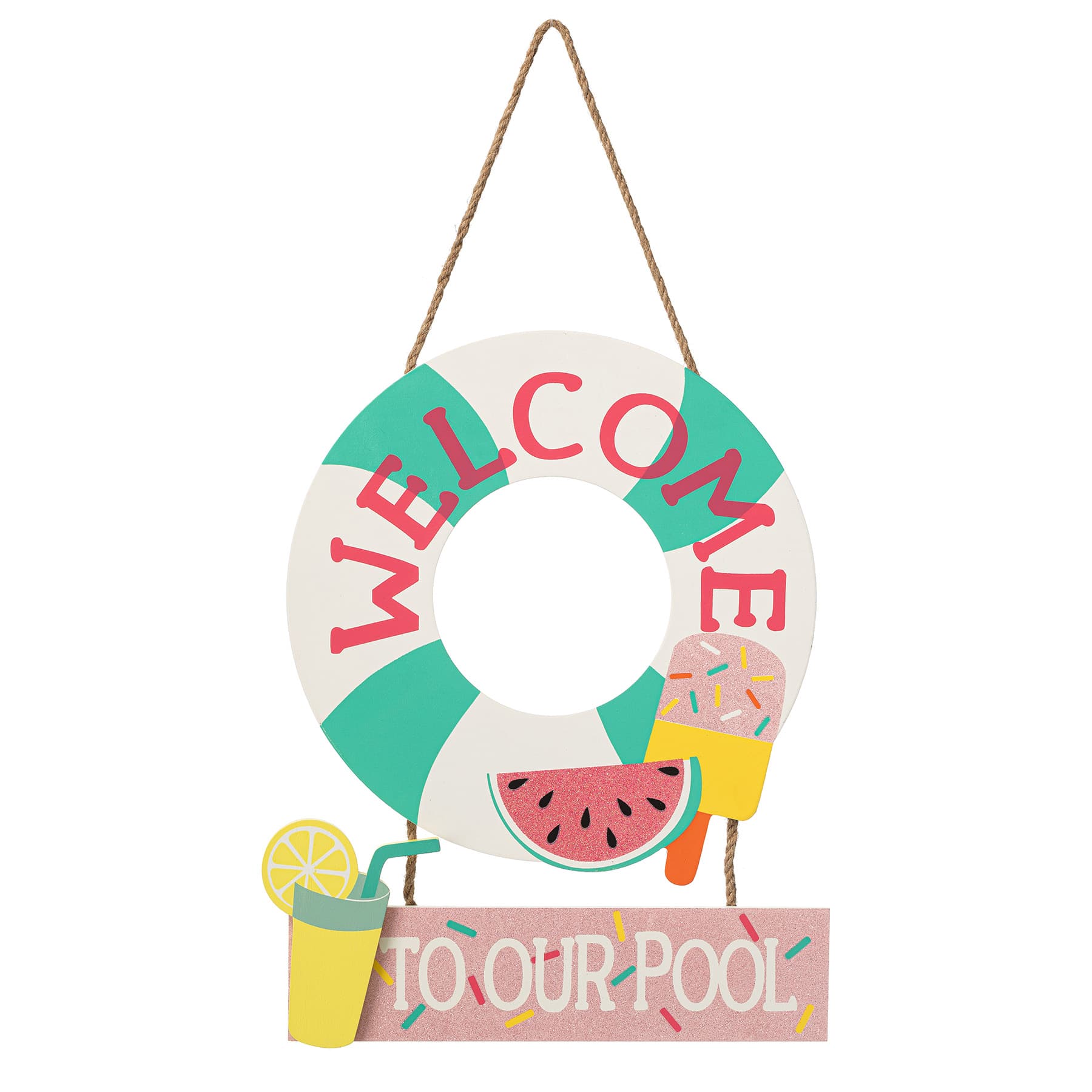 Sunny Club Welcome to Our Pool Wooden Outdoor Wall Decor, 18"