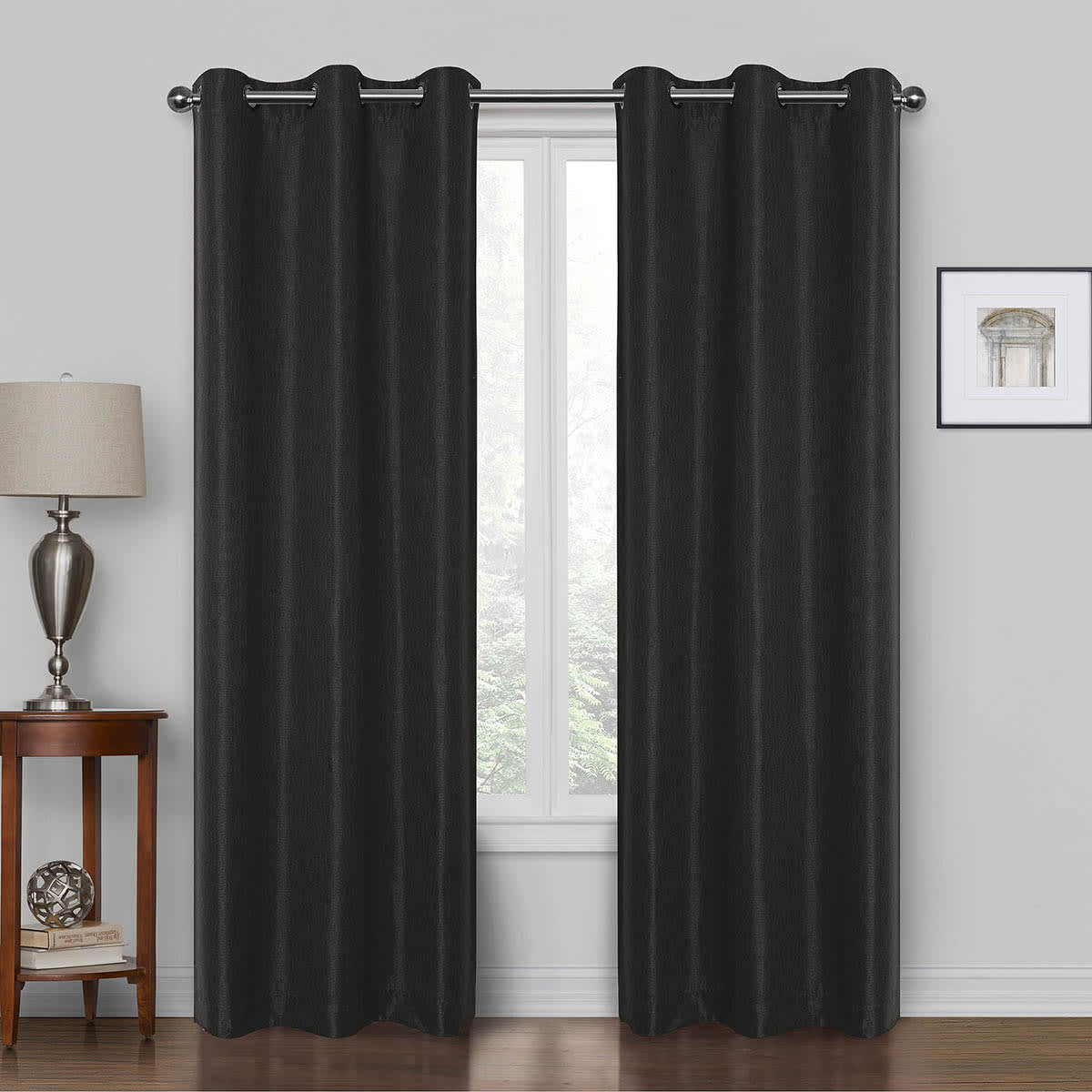Rockwell Black Rod Pocket Blackout Curtain Panel, 84"