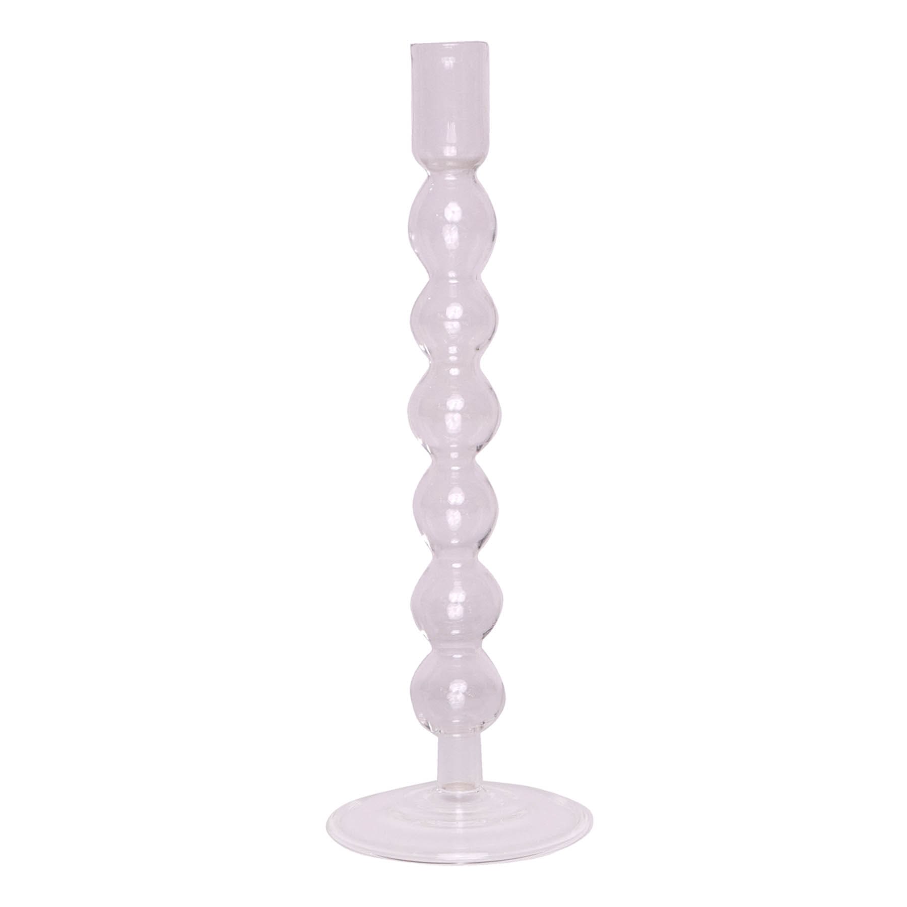 Clear Bubble Glass Taper Candle Holder, 11"