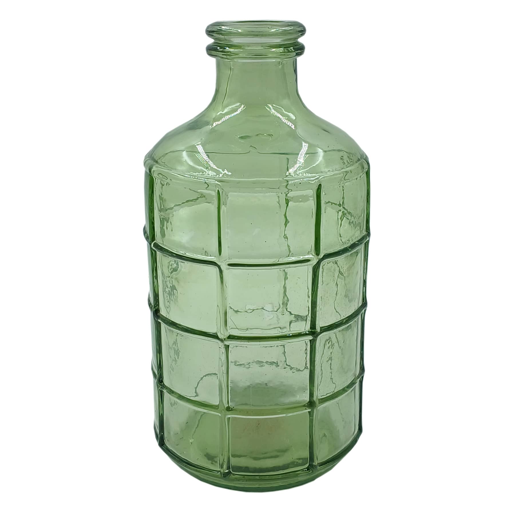 Honeybloom Green Glass Windowpane Vase, 8"