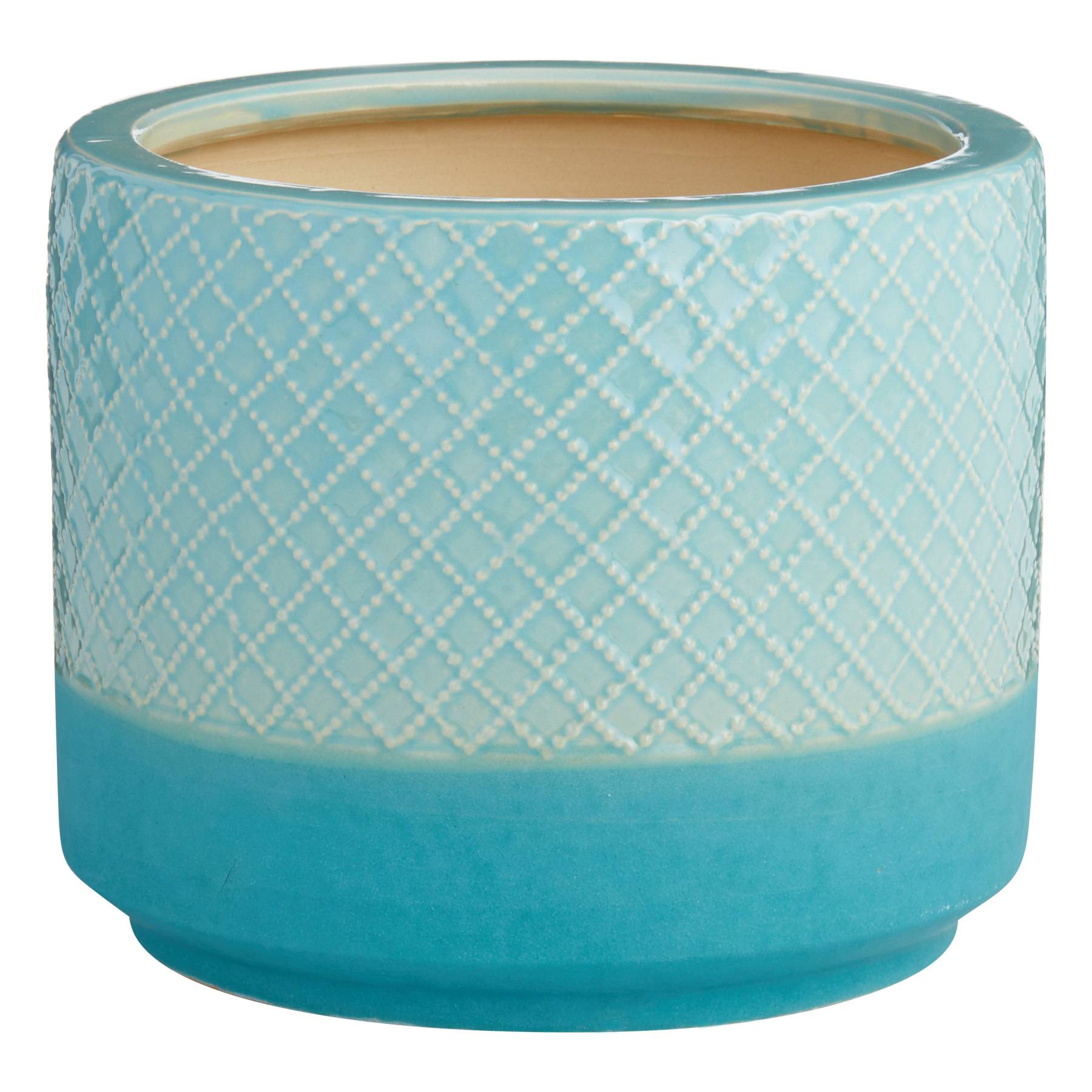 Indoor Blue Reactive Glaze Diamond Pot, Medium