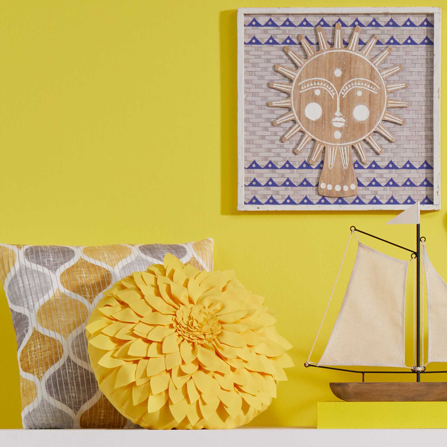 Hollis Yellow & Grey Pleated Throw Pillow, 18"
