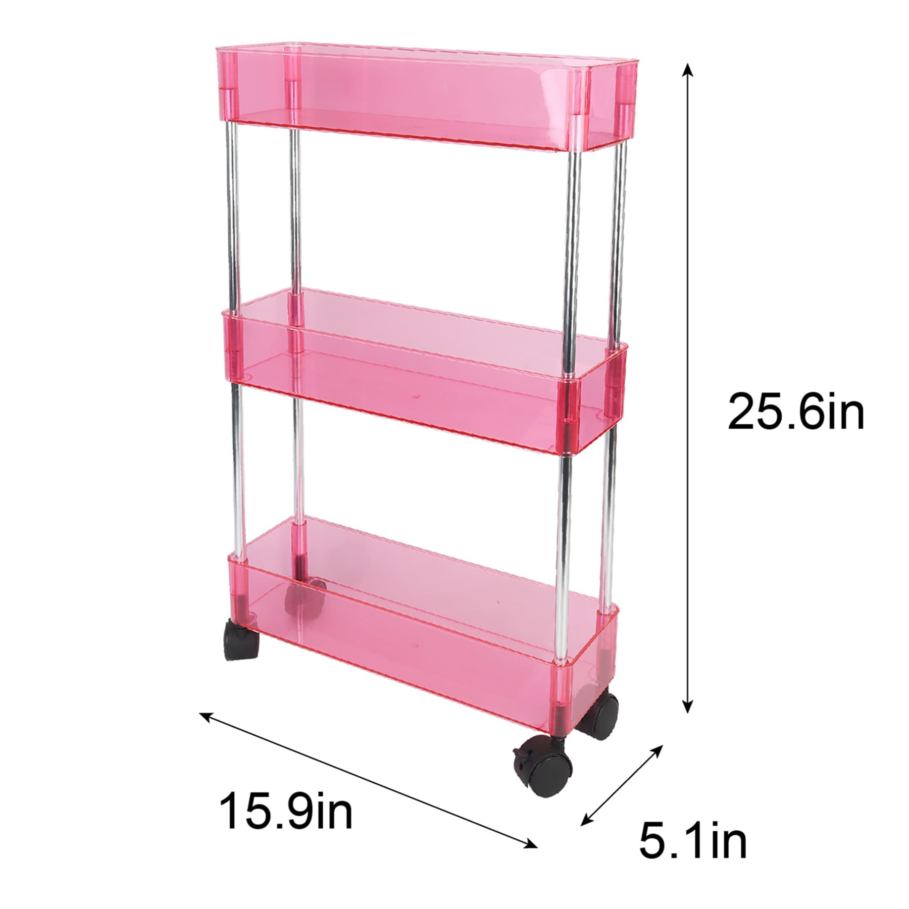 3-Tier Narrow Storage Cart, Dark Pink