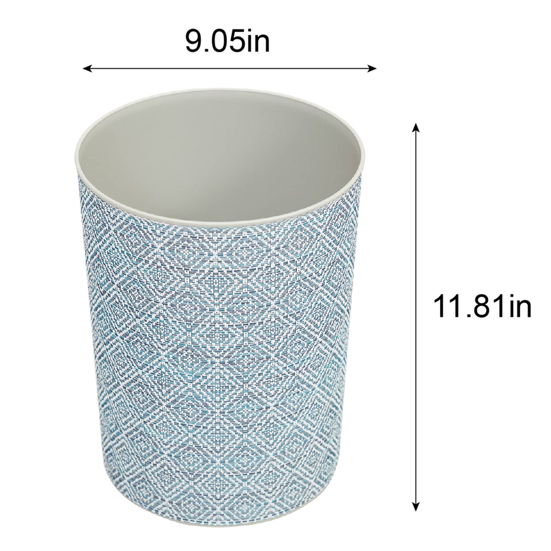 Diamond Decor Wastebasket, White & Blue