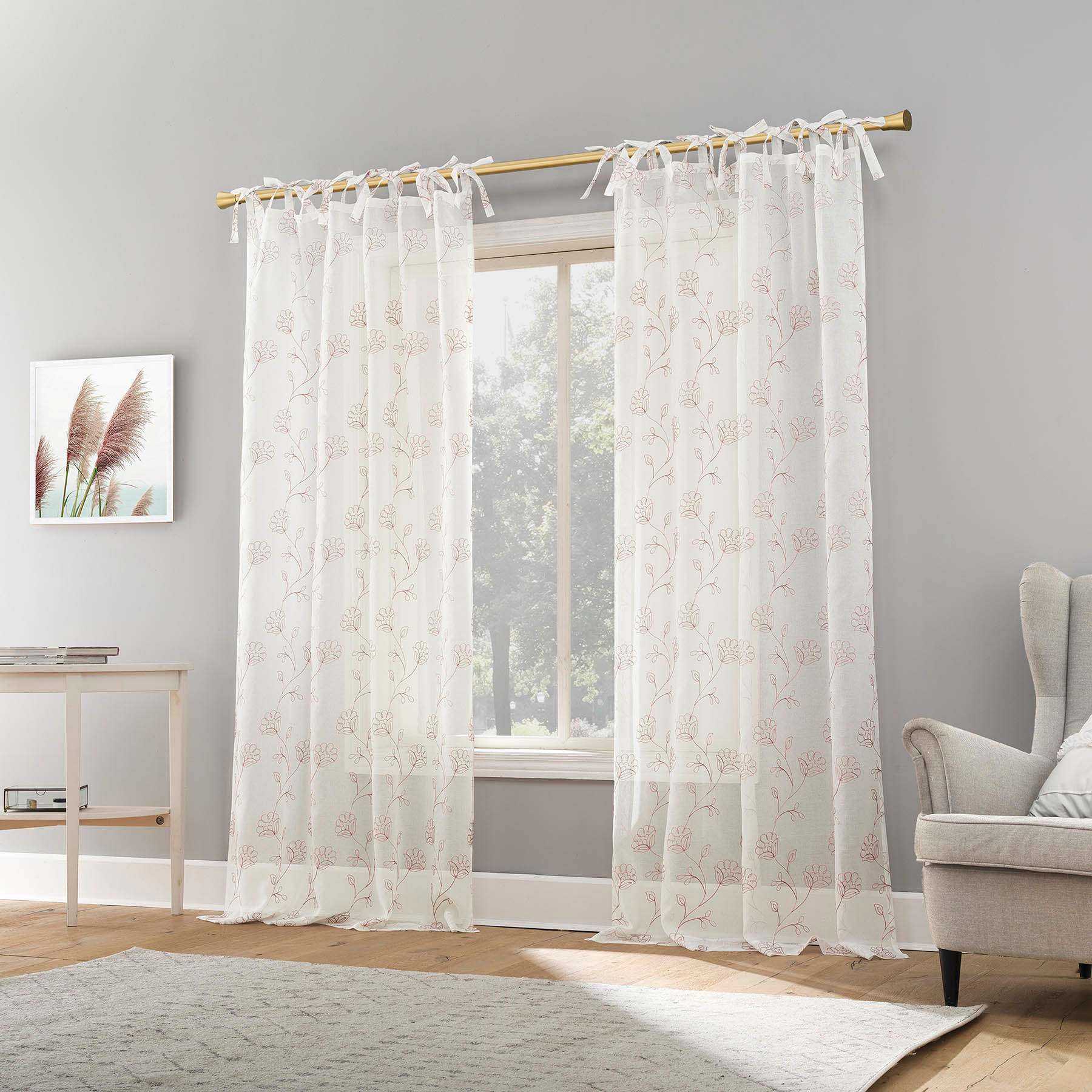 Larissa Pink Bow Tab Single Window Curtain Panel, 84"