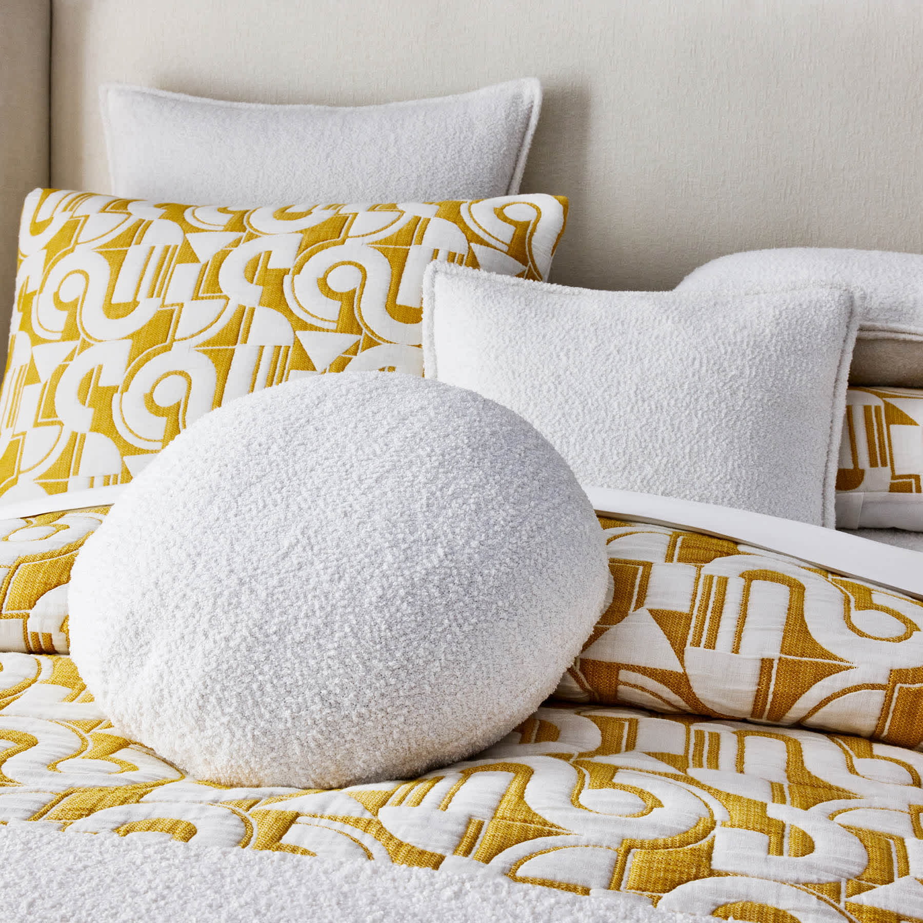 Crosby St. White Soft Textured Boucle Round Throw Pillow, 16"