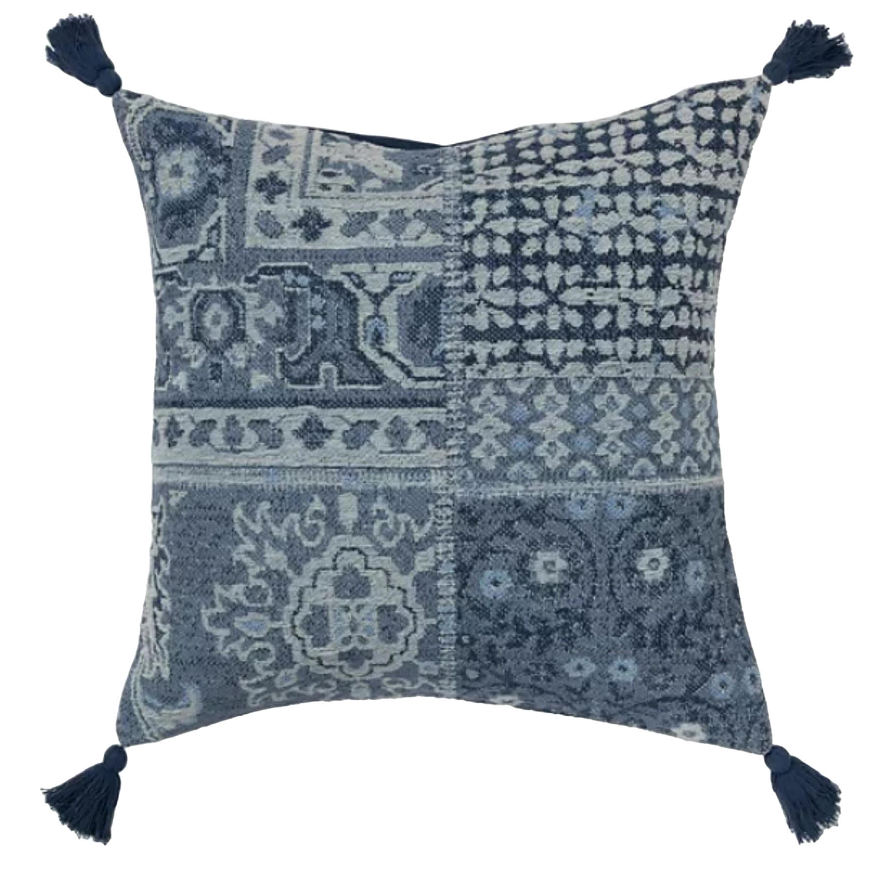 2-Pack Blue Woven Patchwork Throw Pillows, 20"