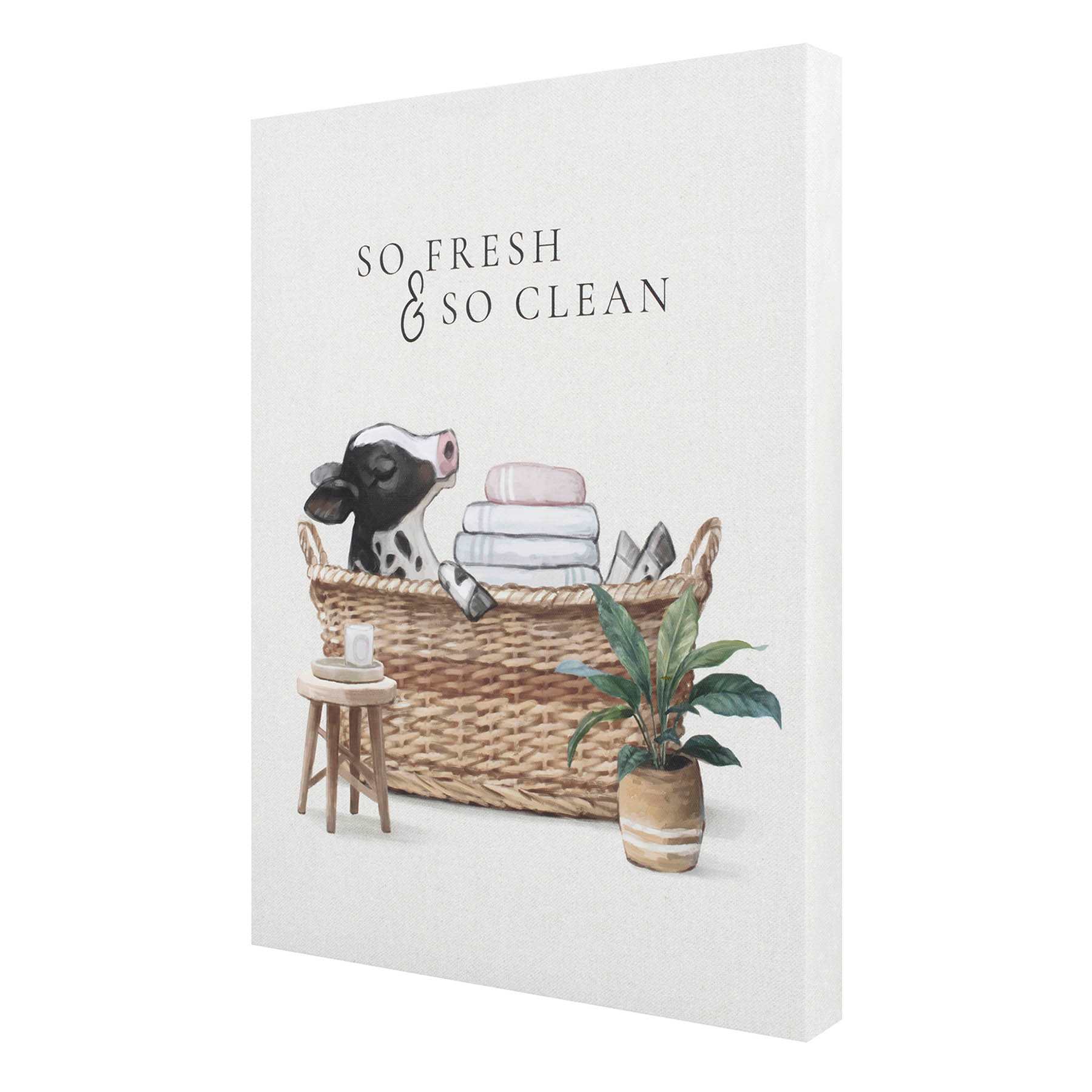Cow In Bath Canvas Wall Art, 12x16
