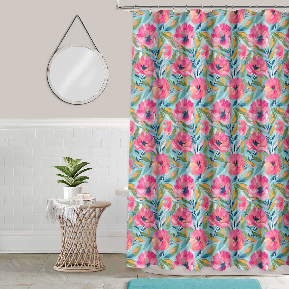13-Piece Pink Painted Blooms Shower Curtain Set, 70x72