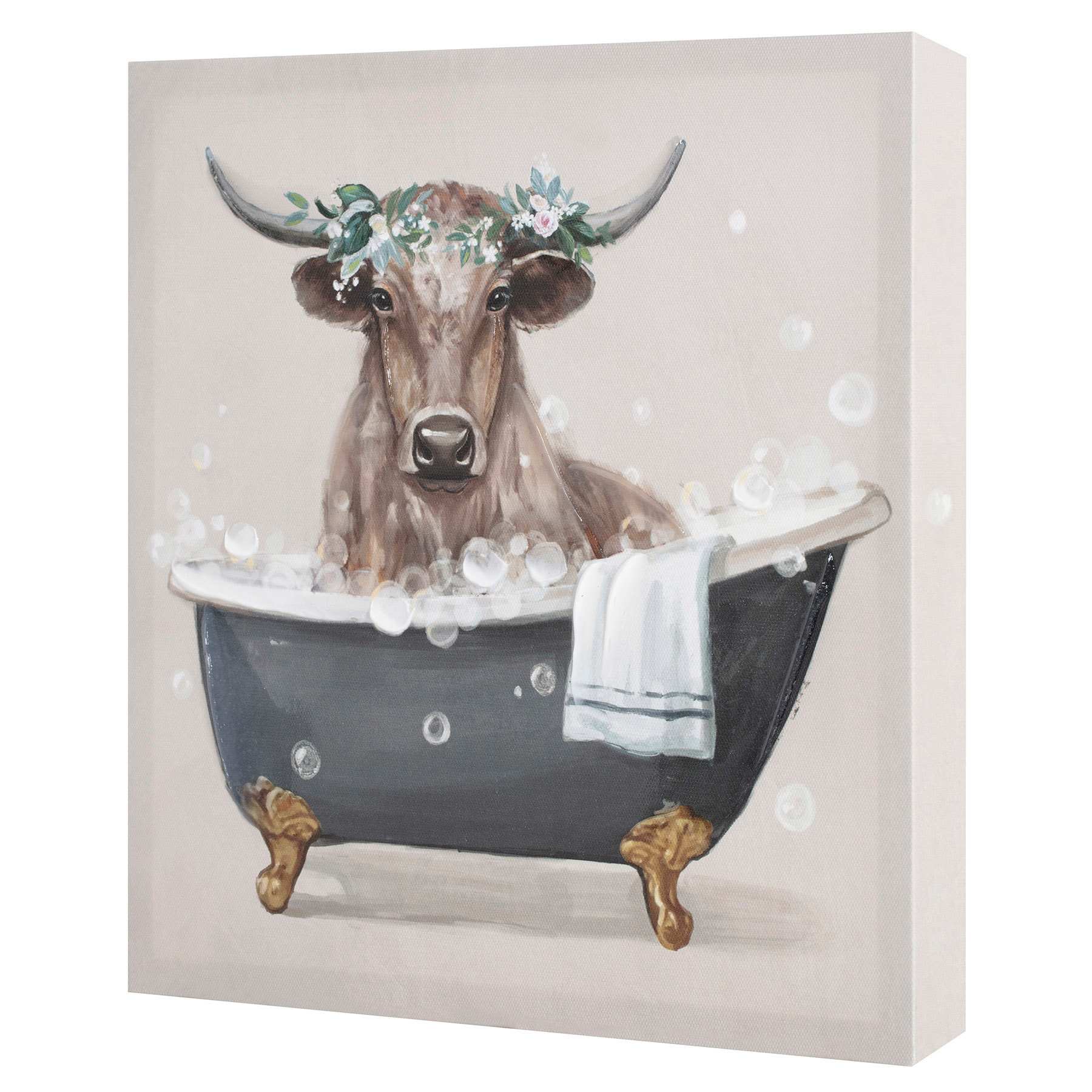 Bull in Tub Canvas Wall Art, 12"