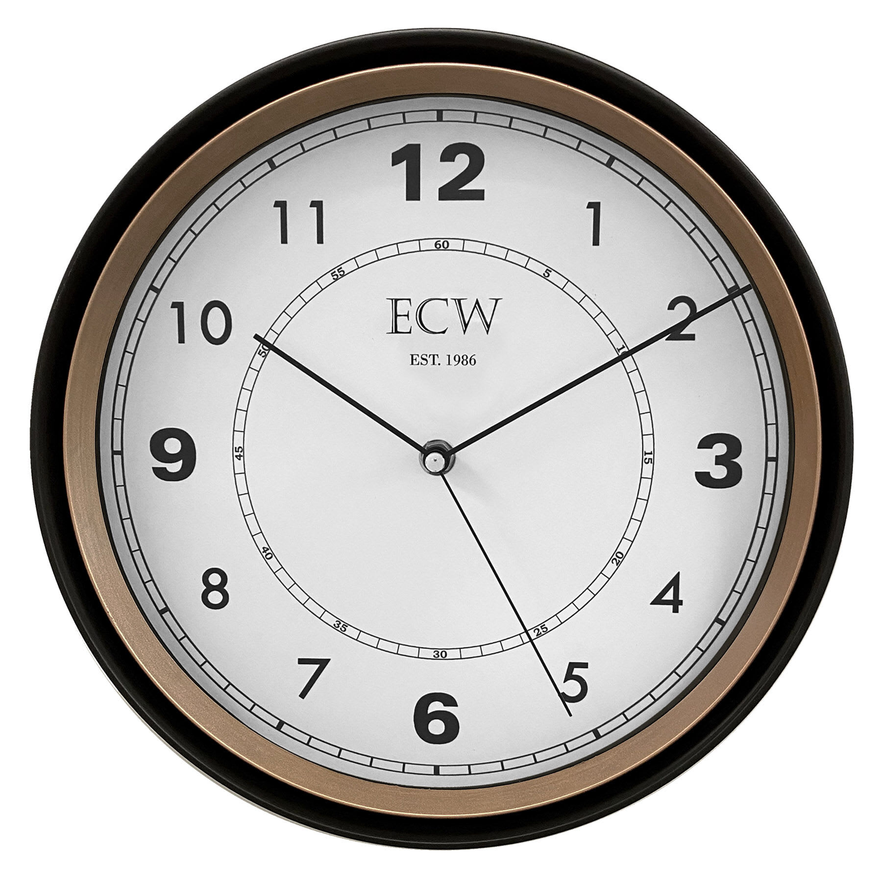 Black & Rose Gold Modern Round Wall Clock with White Dial, 12"