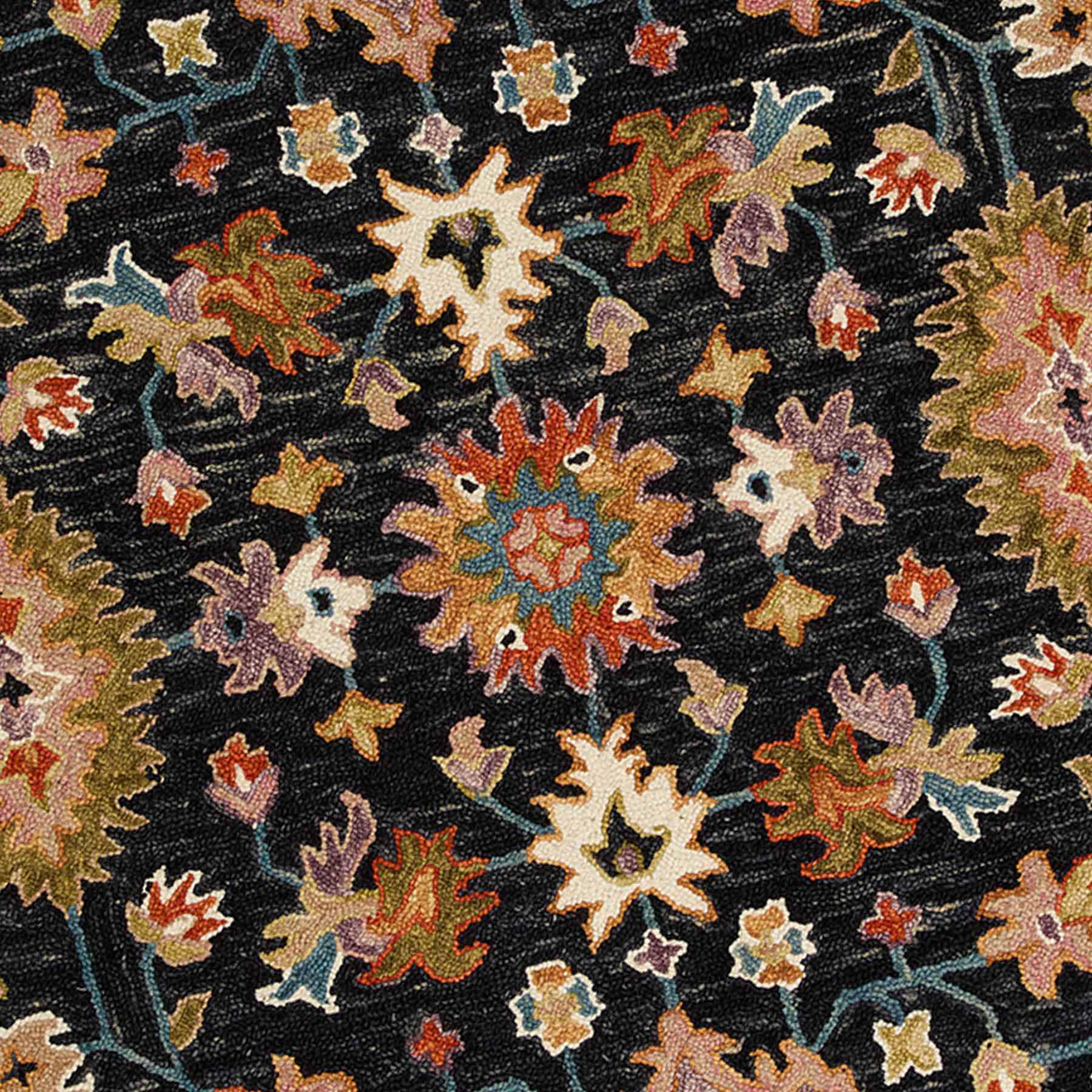 (A510) Pierce Black & Multicolor Floral Design Area Rug, 5x7