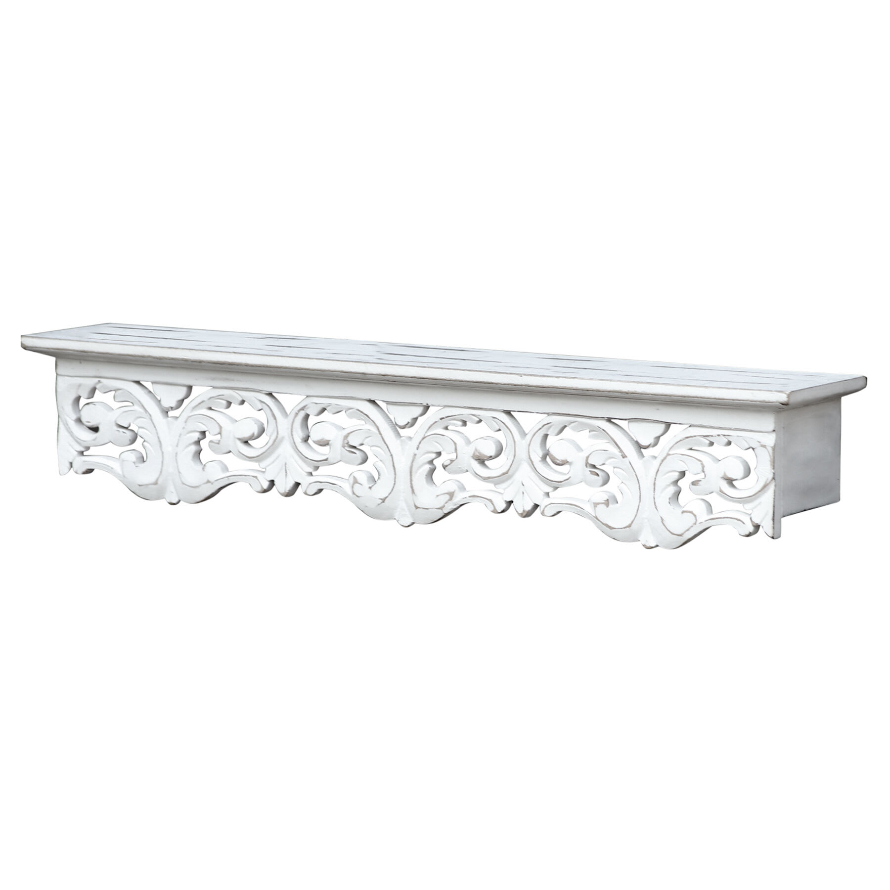 Curtis White Hand Carved Wooden Wall Shelf, 24x5