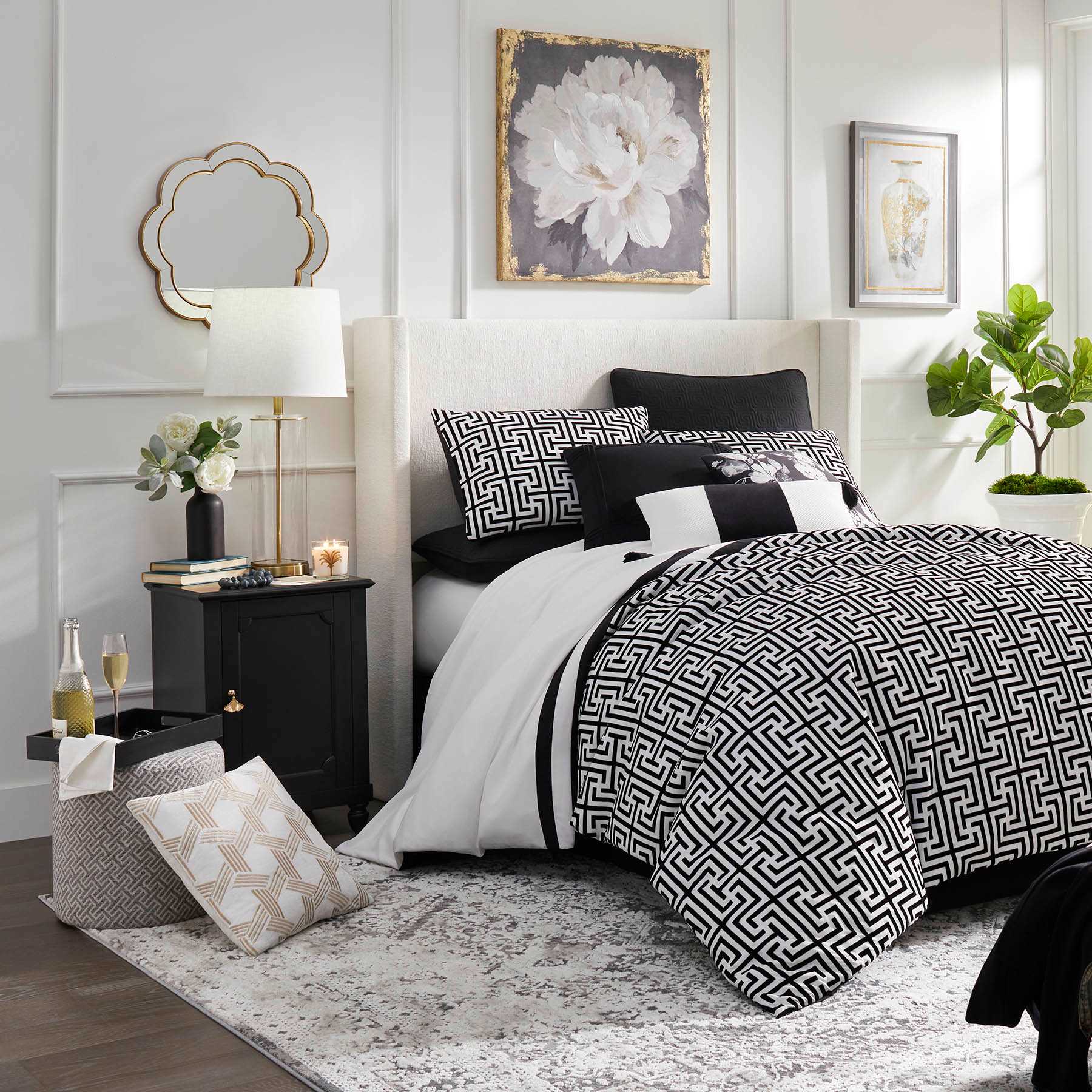Providence Greta Greek Key Ottoman, Grey