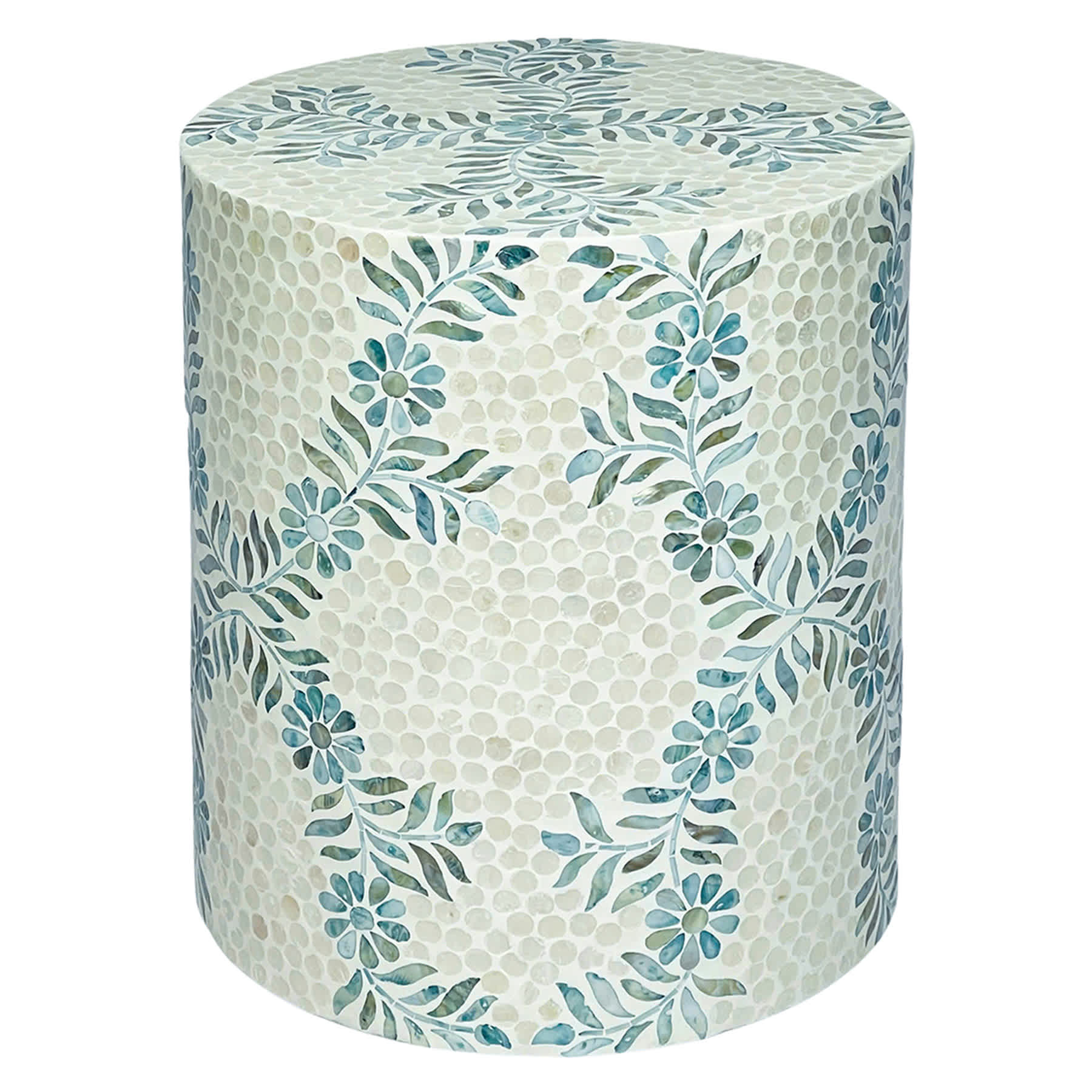 Floral Mother of Pearl & Capiz Accent Table, White