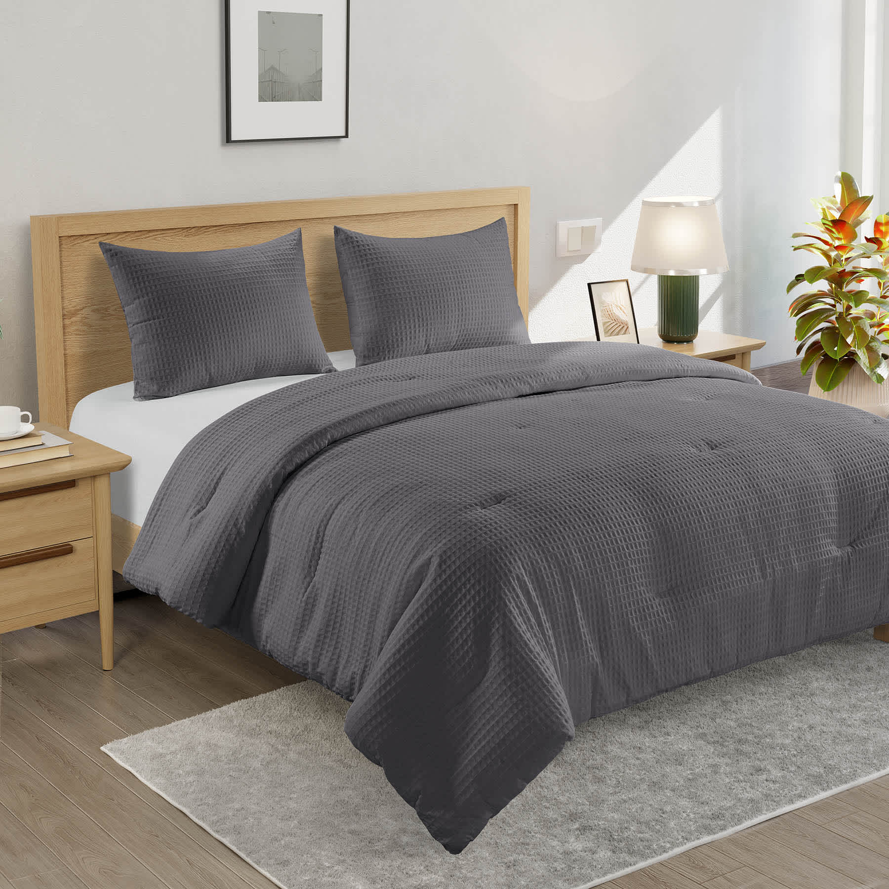 Crosby St. 2-Piece Grey Washed Cotton Waffle Comforter Set, Twin/Twin XL