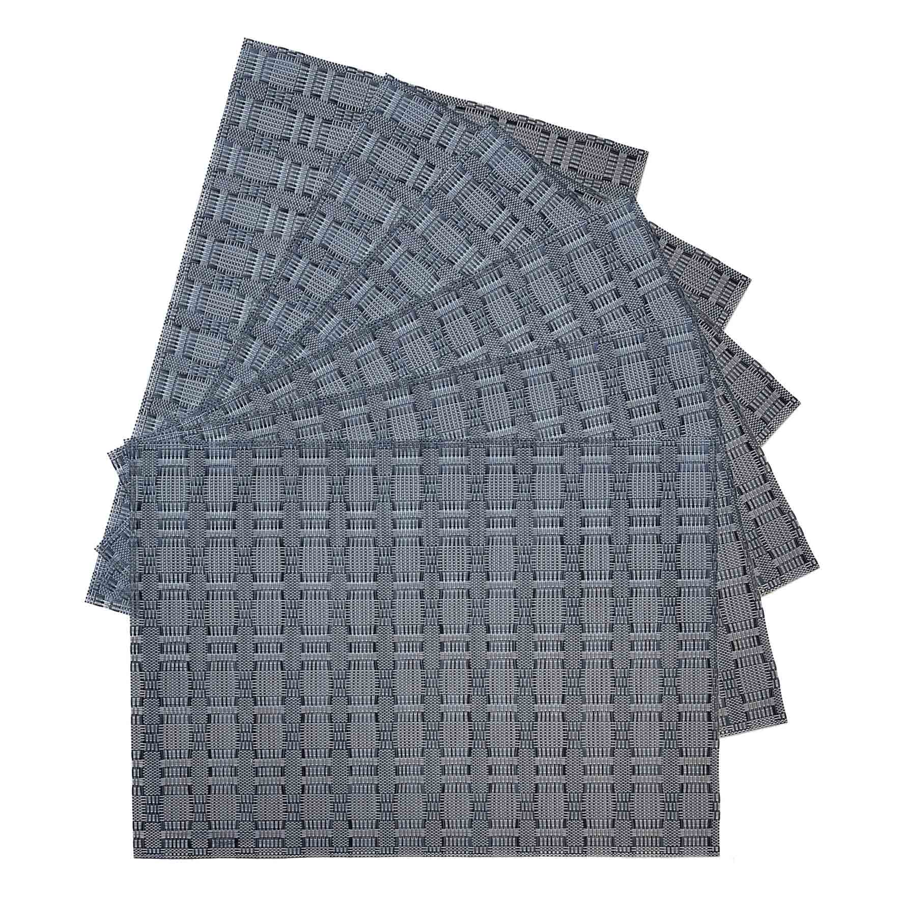Set of 6 Marquis Gunmetal Woven Vinyl Placemats, 13x18