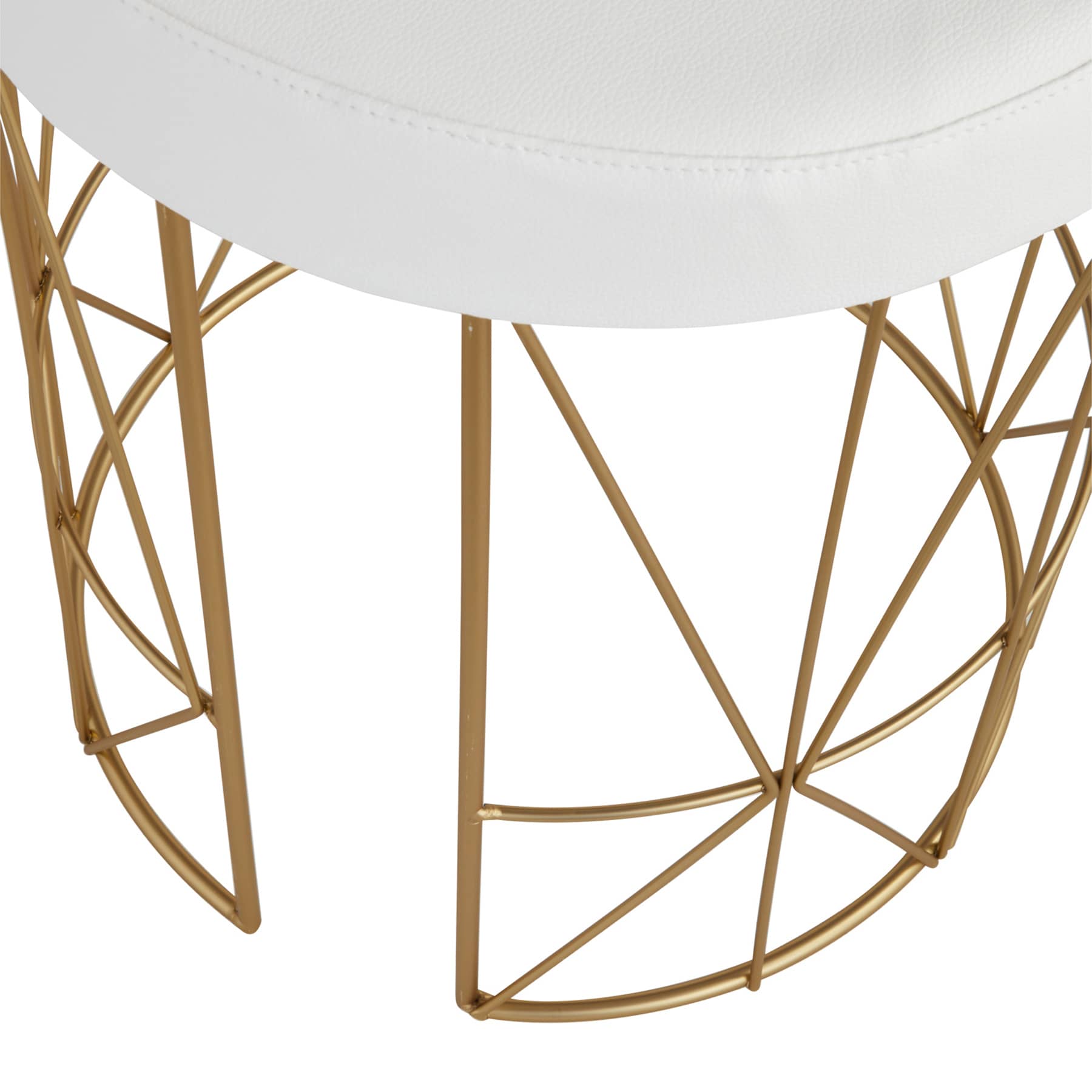Keira Glazed Gold Wire Vanity Stool & Padded White Faux Leather Seat