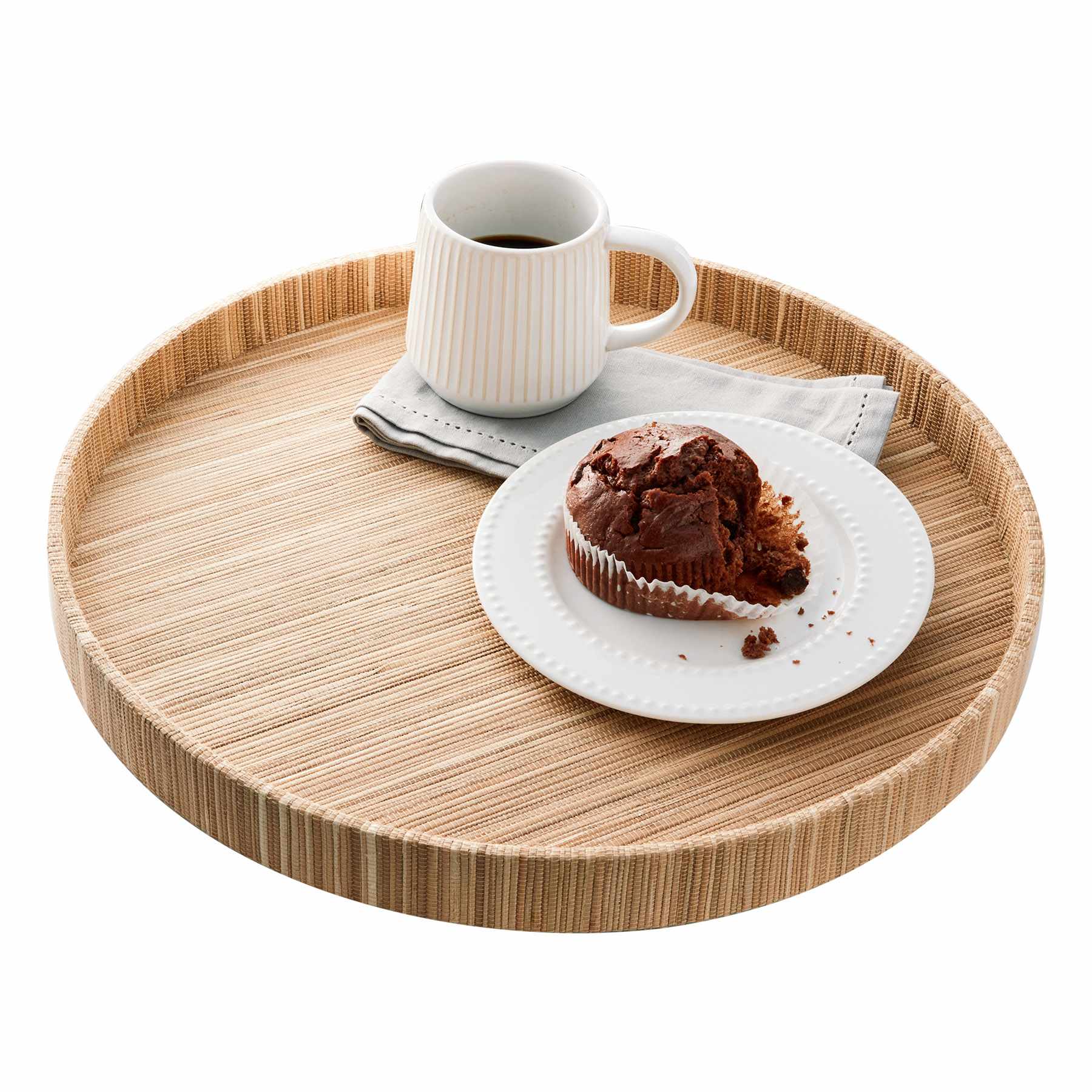 Honeybloom Brown Seagrass Woven Round Tray, 18"